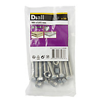 Diall M8 Hex Stainless steel Bolt & nut (L)65mm (Dia)8mm, Pack of 10