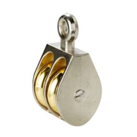 Diall Nickel & zinc-plated Grey & yellow 2 wheel Pulley, (Dia)36mm