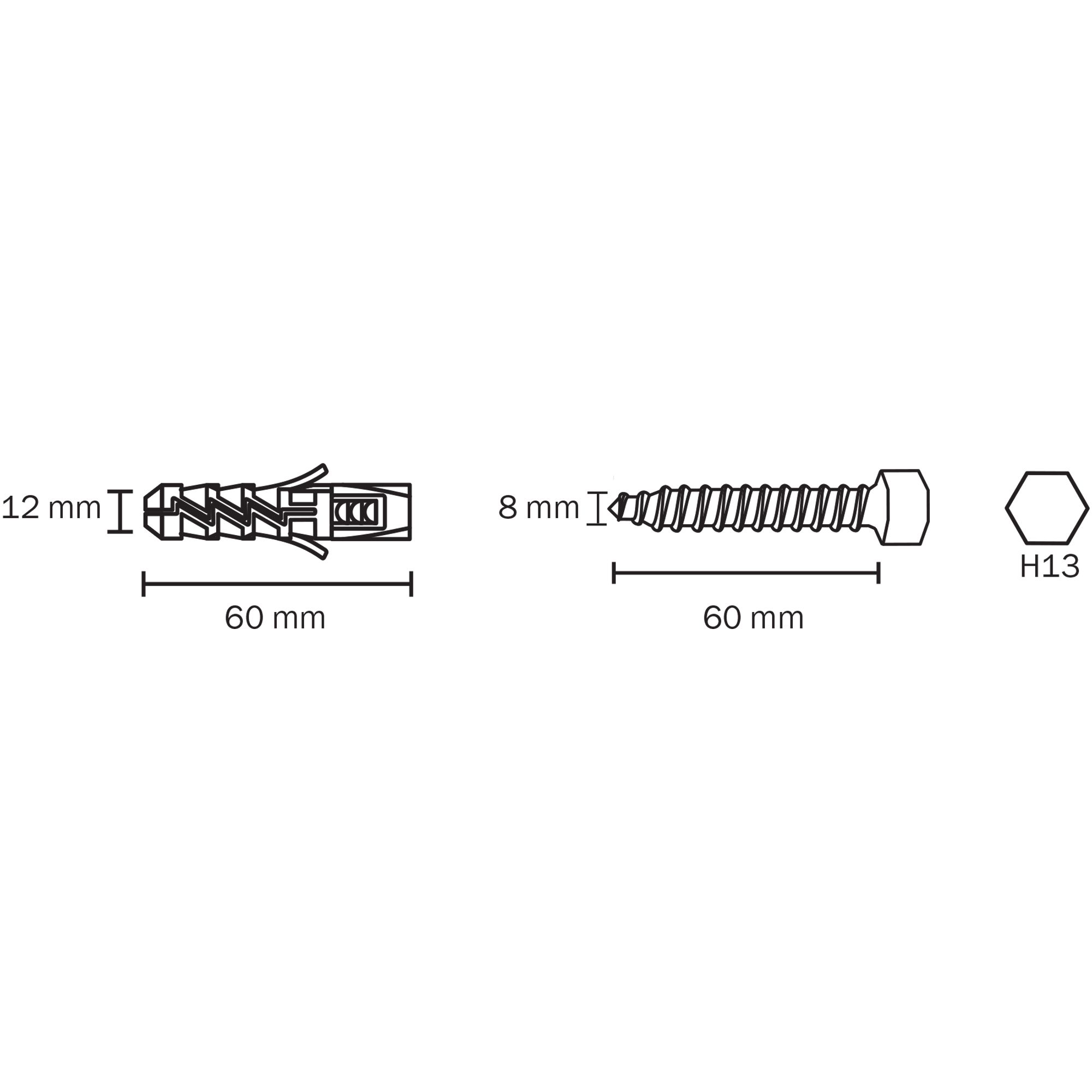 Diall Nylon Wall plug (L)60mm (Dia)12mm, Pack of 25