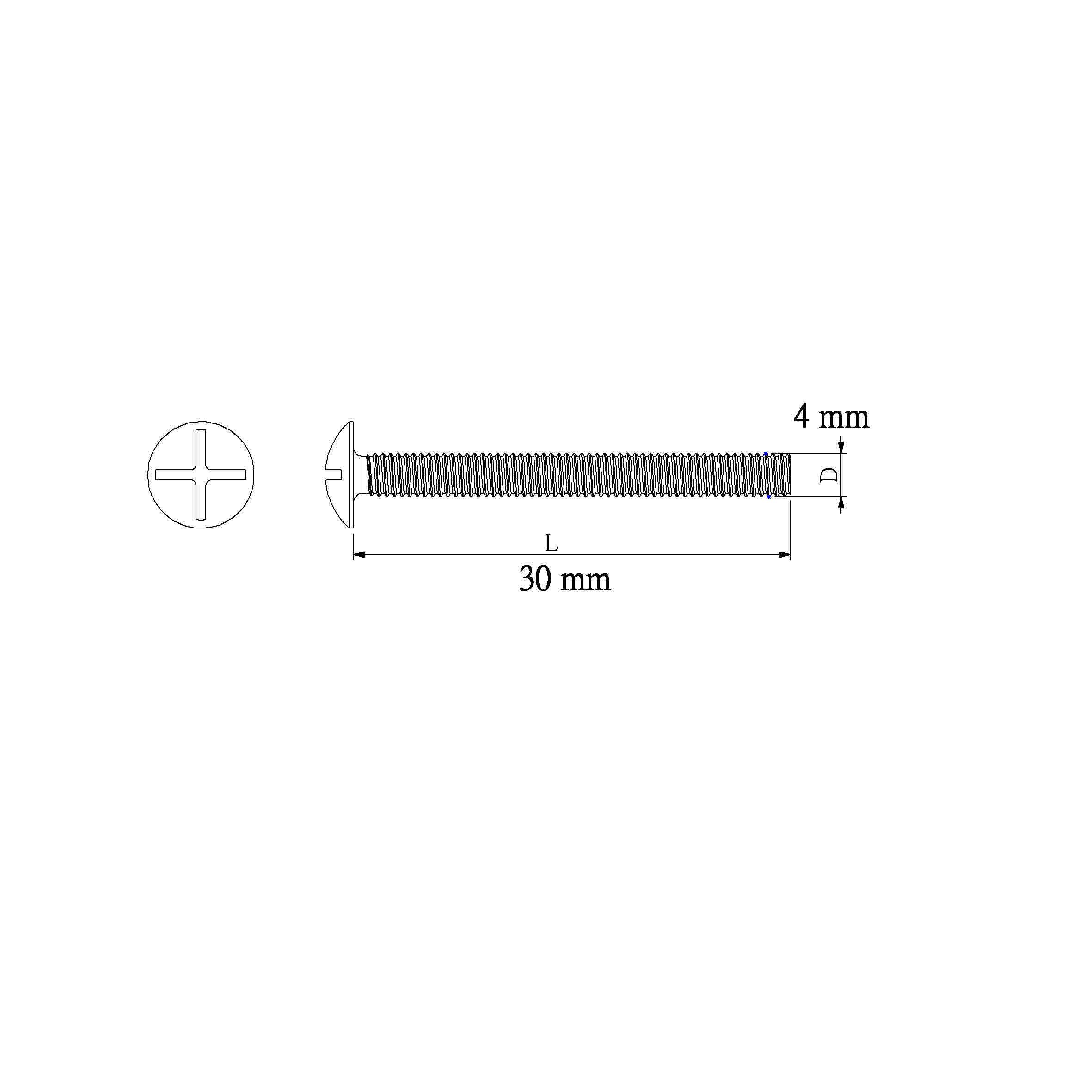 Diall Pan head Zinc-plated Carbon steel Drawer knob Screw (Dia)4mm (L)30mm, Pack of 10