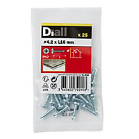 Diall Phillips Pan head Zinc-plated Carbon steel (C1022) Self-drilling screw (Dia)4.2mm (L)16mm, Pack of 25