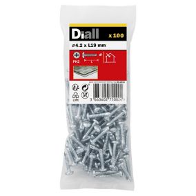 Diall Phillips Pan head Zinc-plated Carbon steel (C1022) Self-drilling screw (Dia)4.2mm (L)19mm, Pack of 100