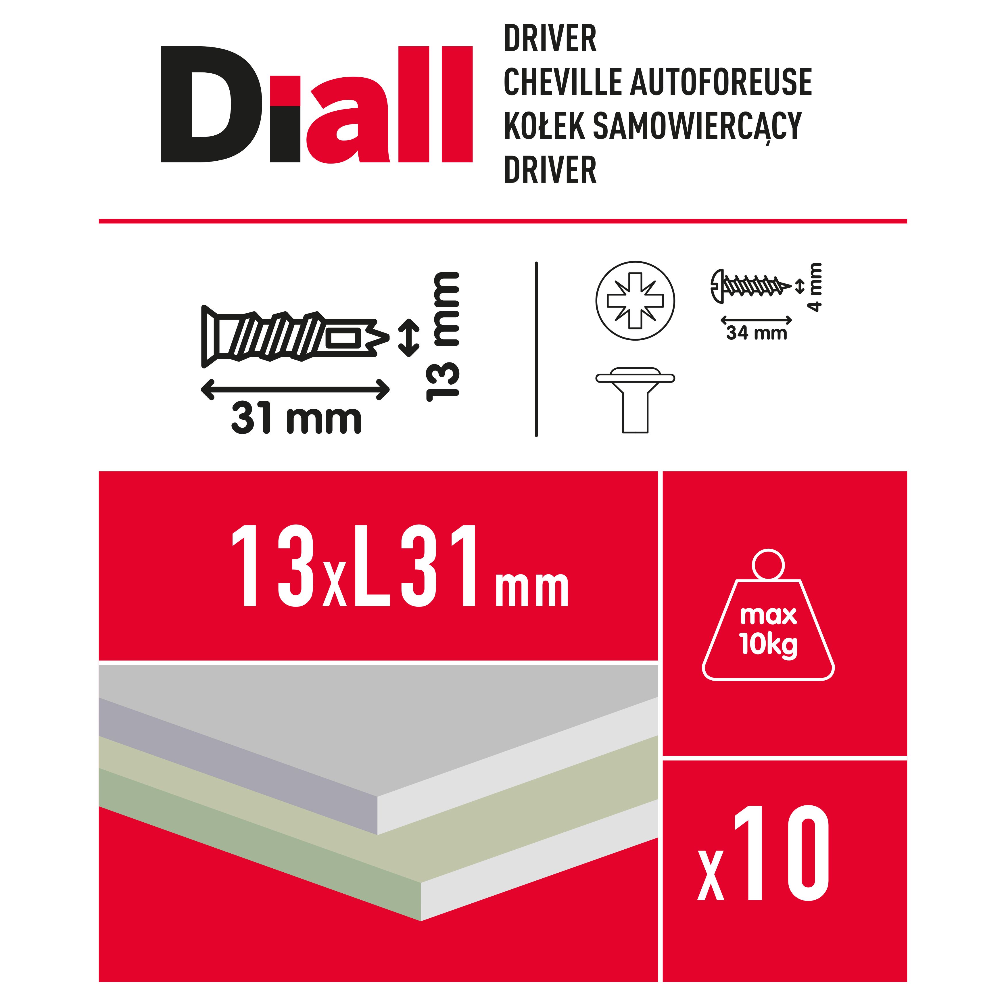 Diall Plasterboard fixing (Dia)13mm (L)32mm, Pack of 10