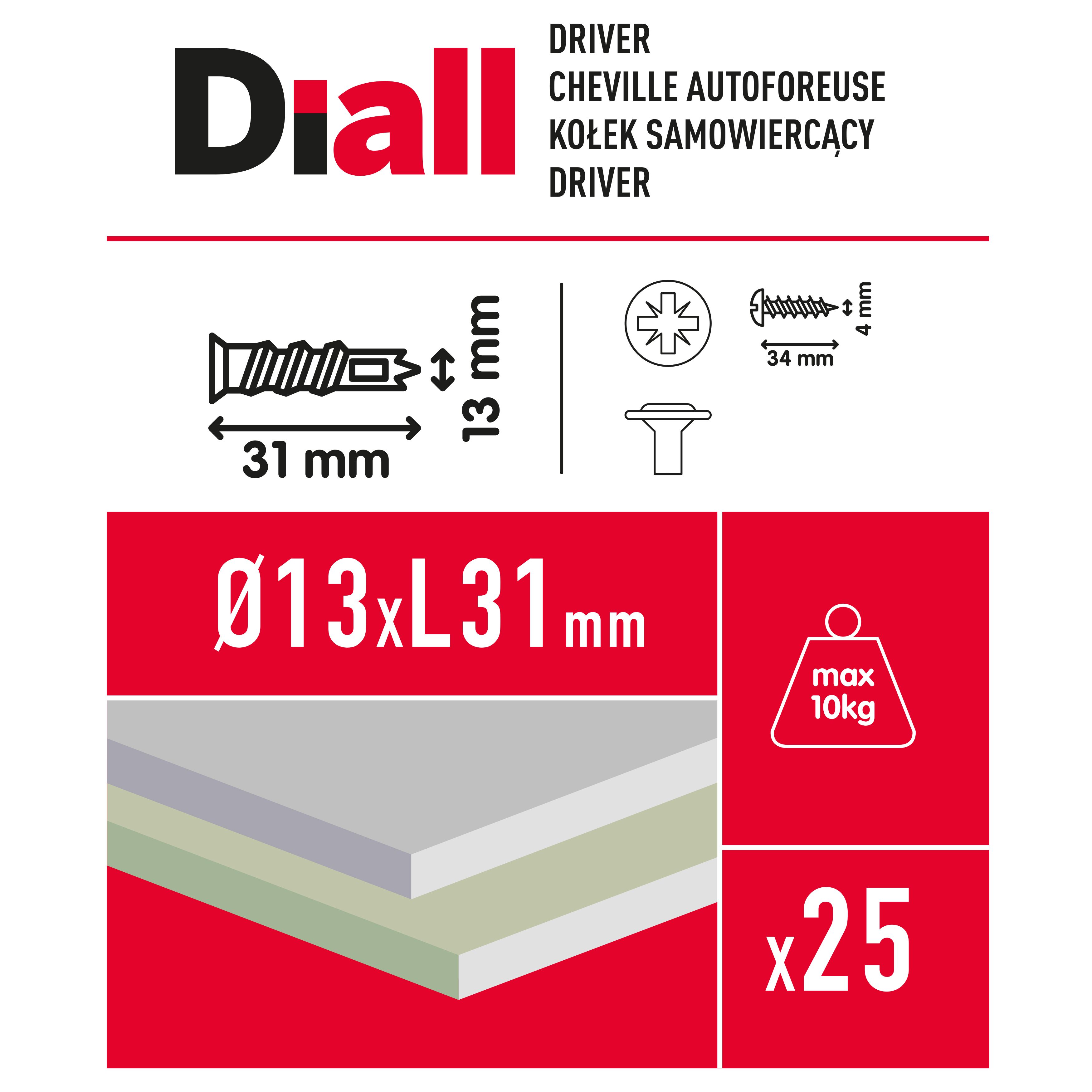 Diall Plasterboard fixing (Dia)13mm (L)32mm, Pack of 25