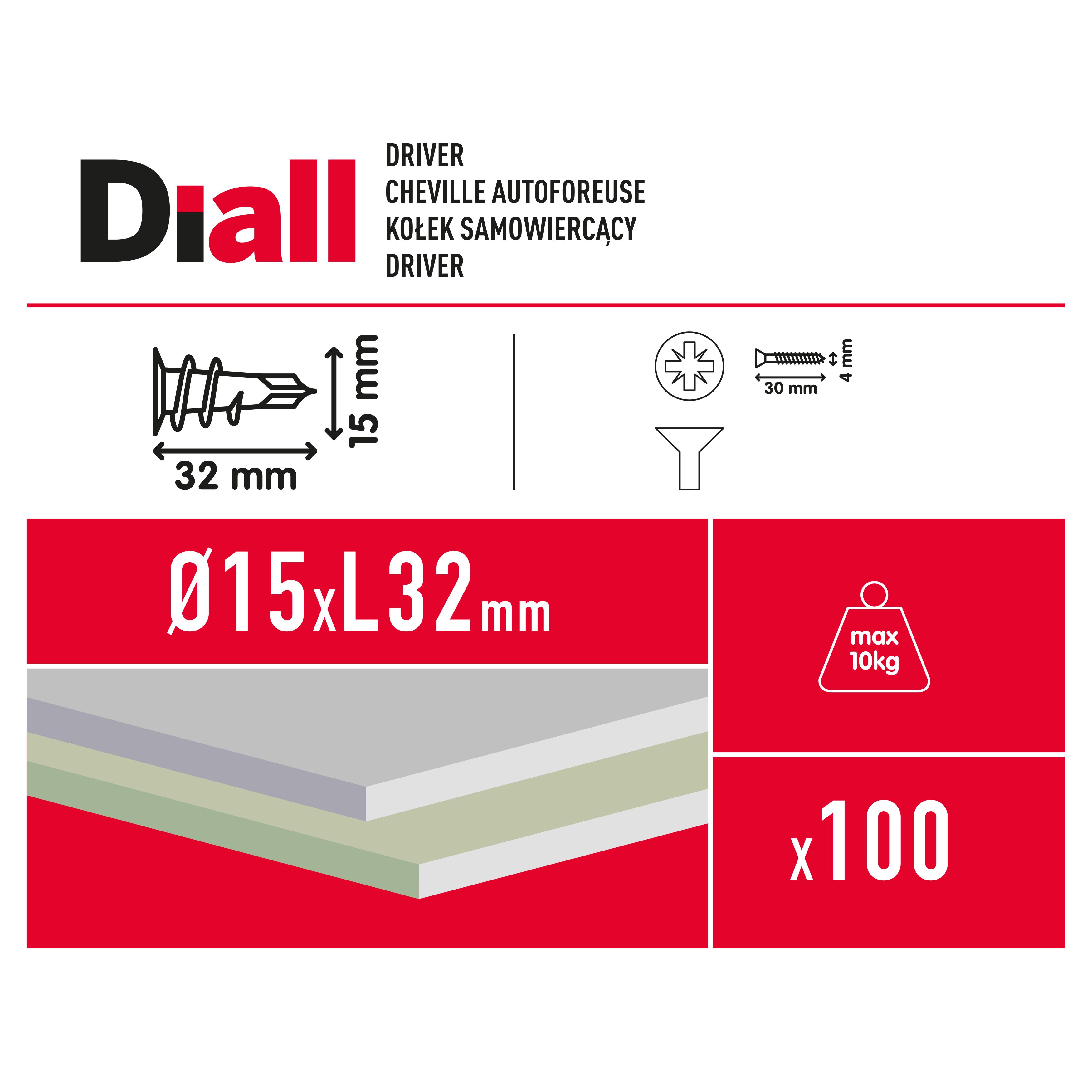 Diall Plasterboard fixing (Dia)15mm (L)32mm, Pack of 100