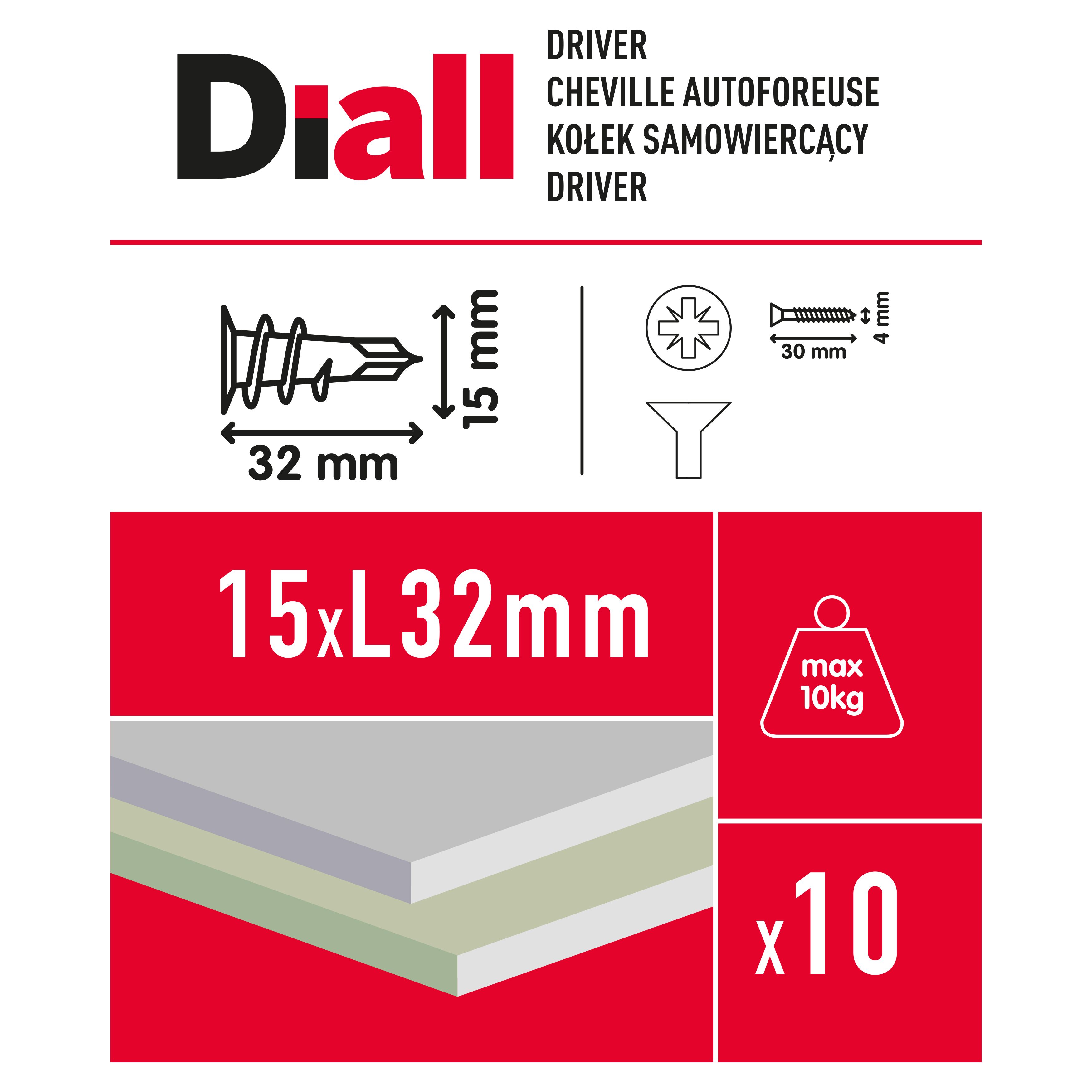 Diall Plasterboard fixing (Dia)15mm (L)32mm, Pack of 10