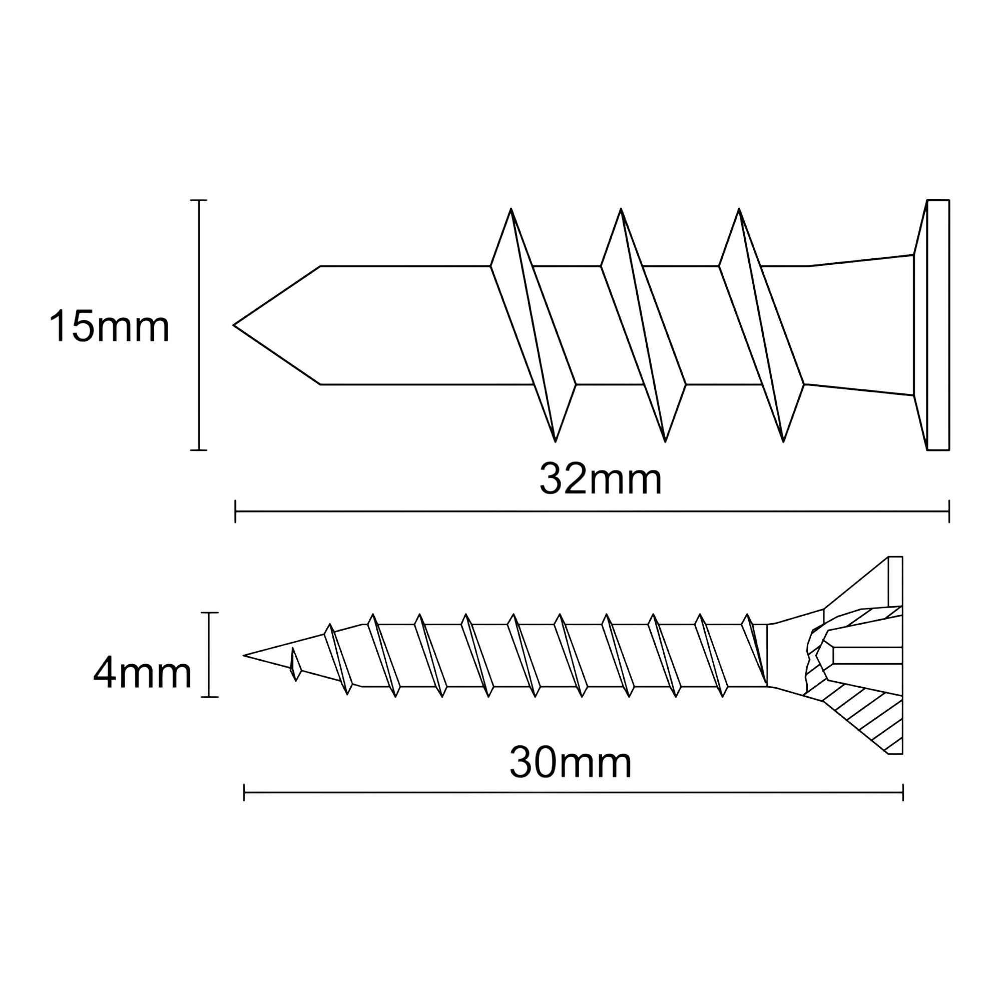 Diall Plasterboard fixing (Dia)15mm (L)32mm, Pack of 25