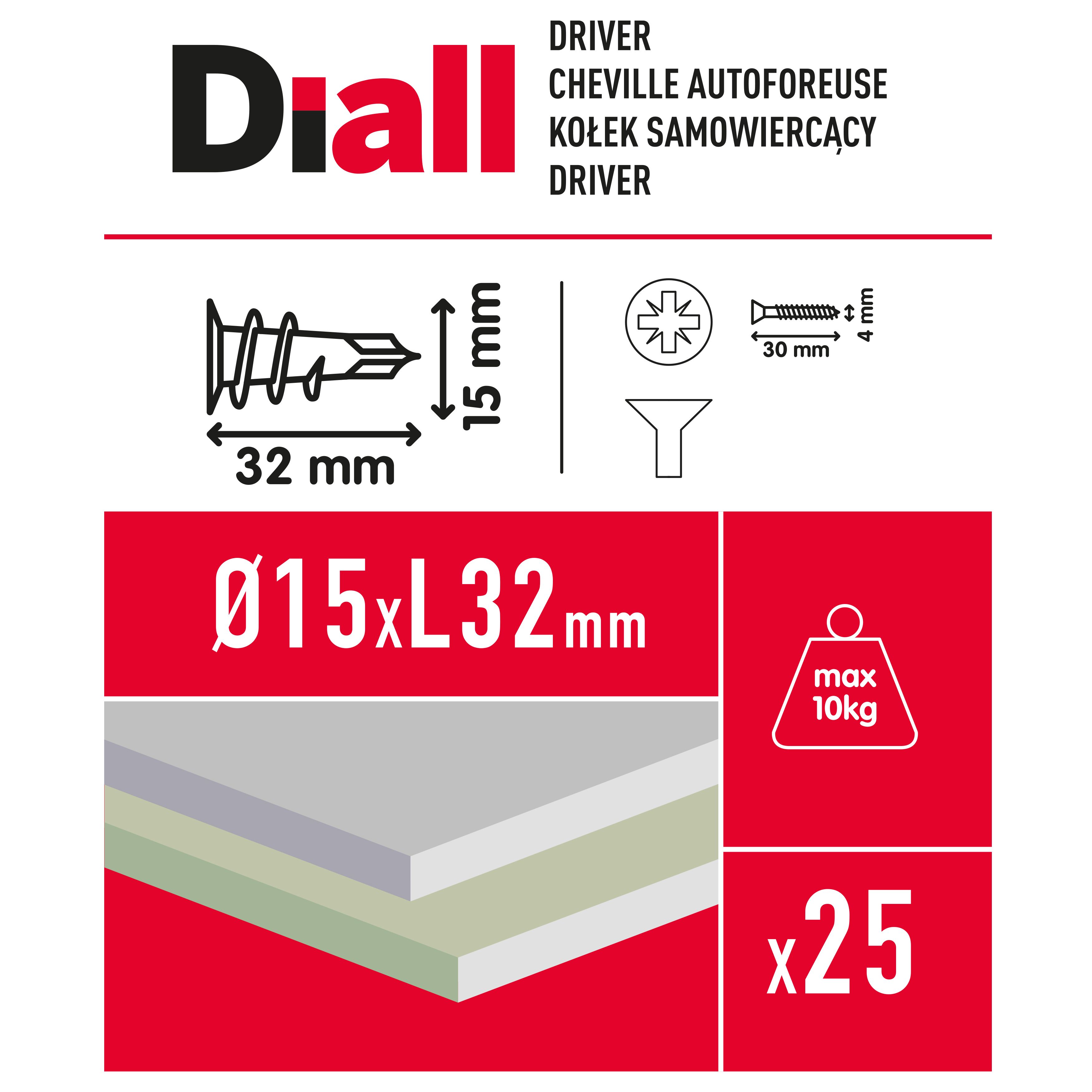 Diall Plasterboard fixing (Dia)15mm (L)32mm, Pack of 25
