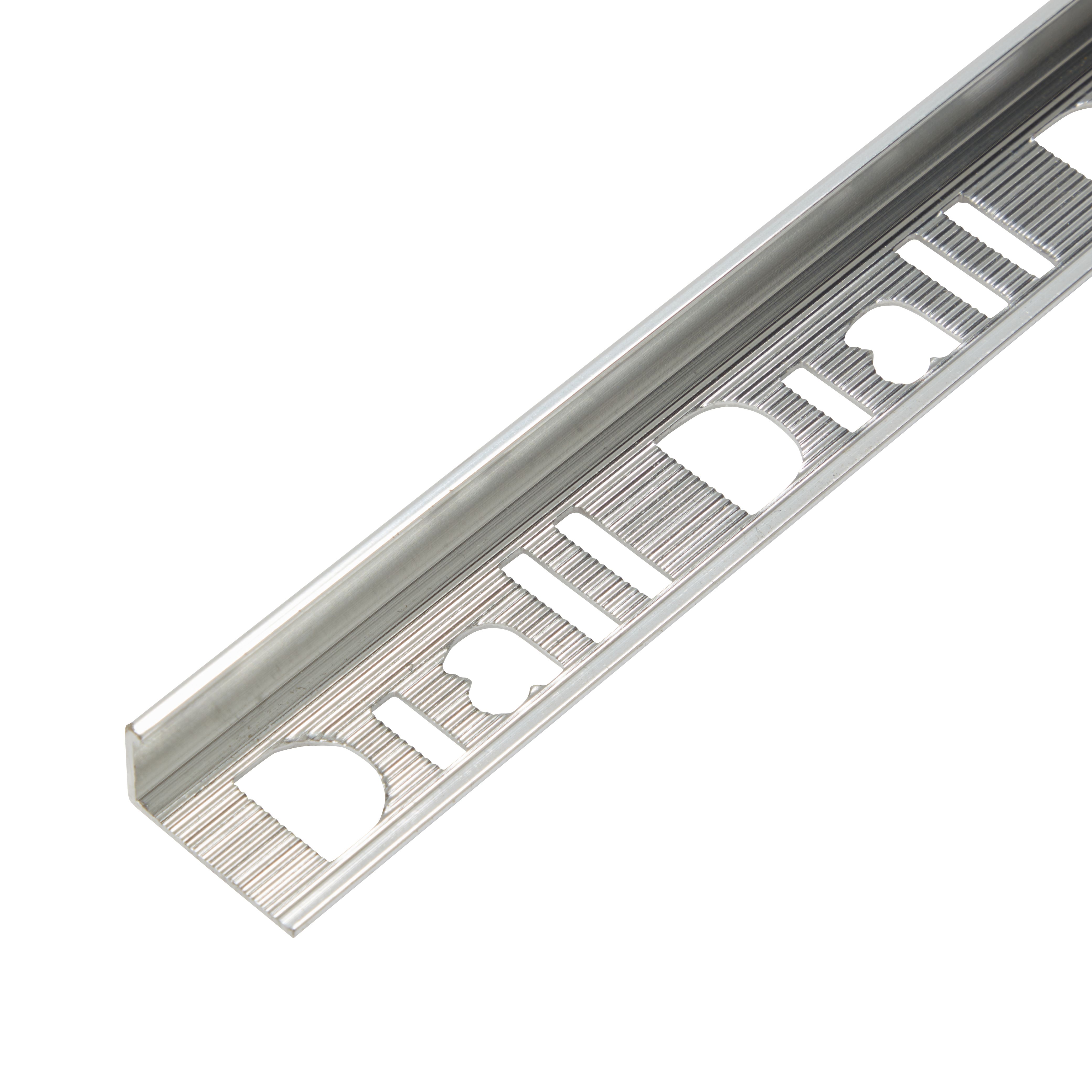 Diall PolishedChrome effect 10mm Straight Aluminium External edge tile trim