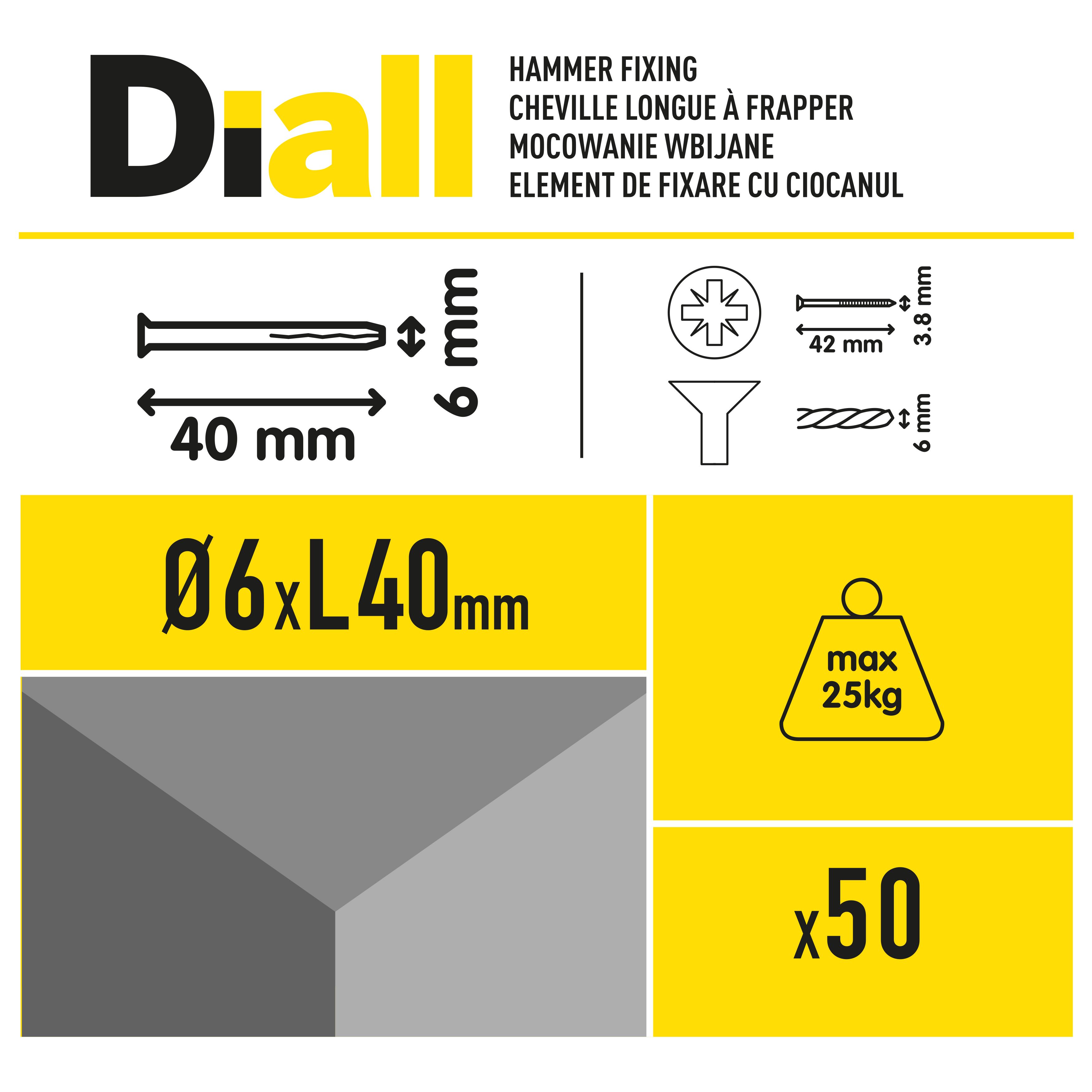 Diall PZ Countersunk Hammer fixing (Dia)6mm (L)40mm, Pack of 50