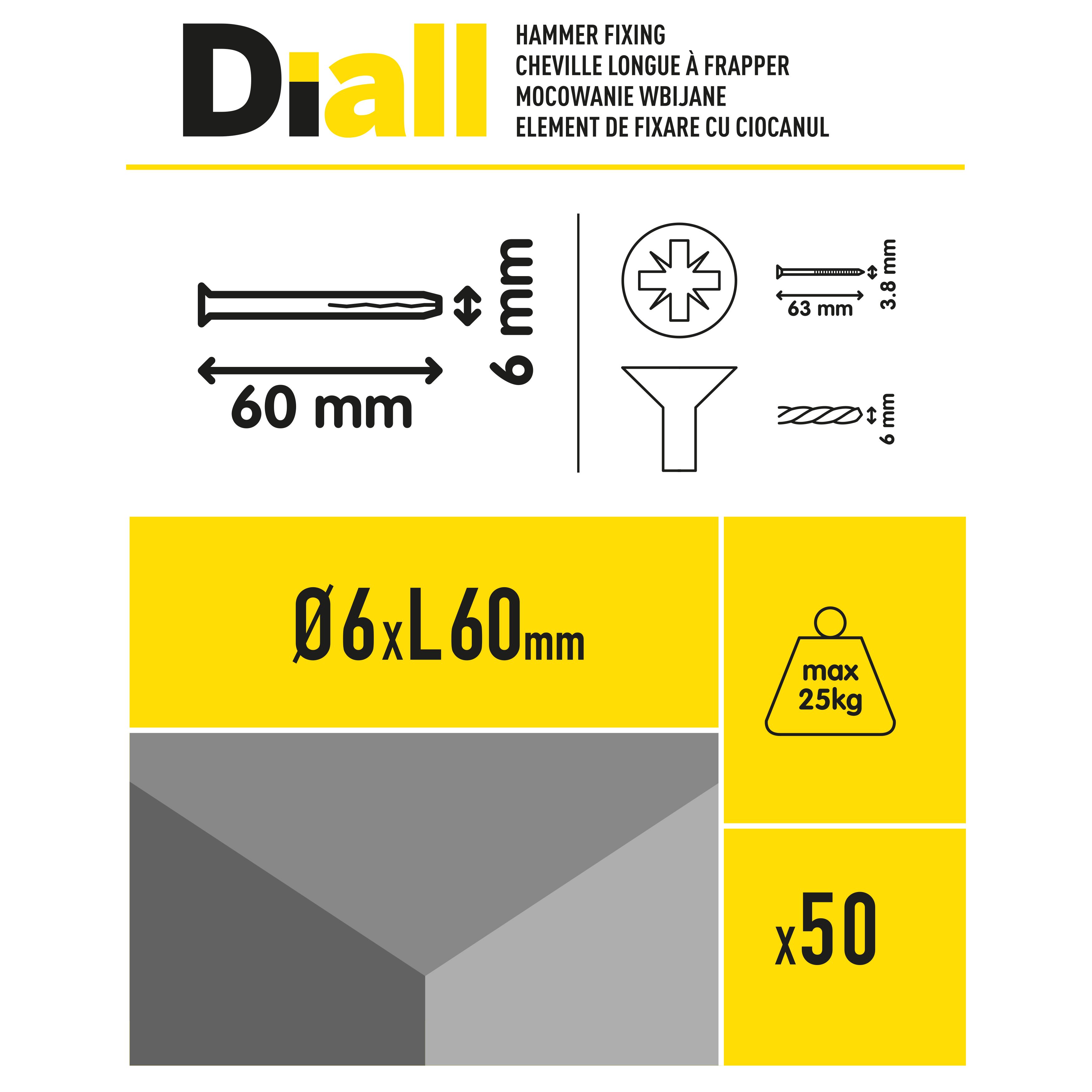 Diall PZ Countersunk Hammer fixing (Dia)6mm (L)60mm, Pack of 50