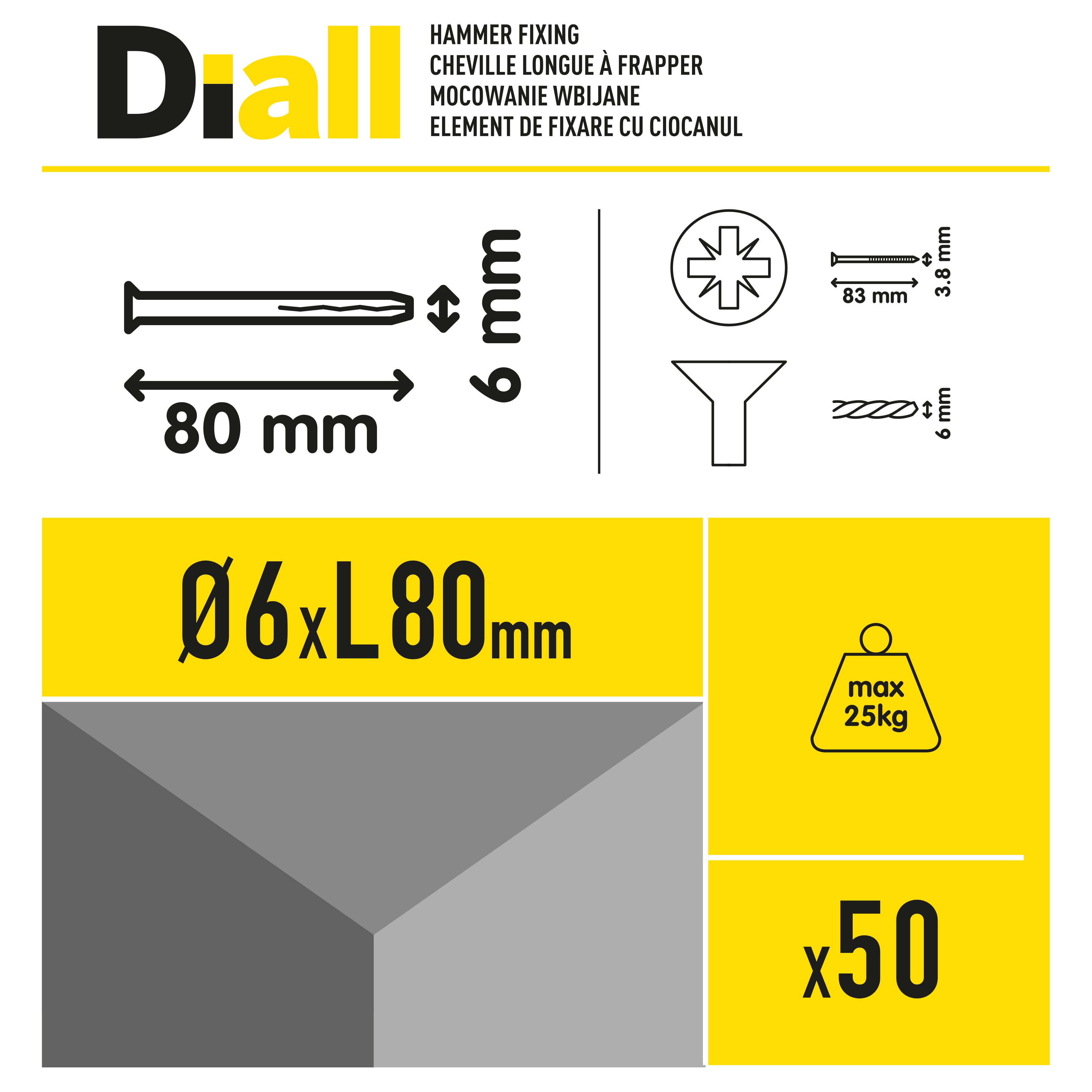 Diall PZ Countersunk Hammer fixing (Dia)6mm (L)80mm, Pack of 50