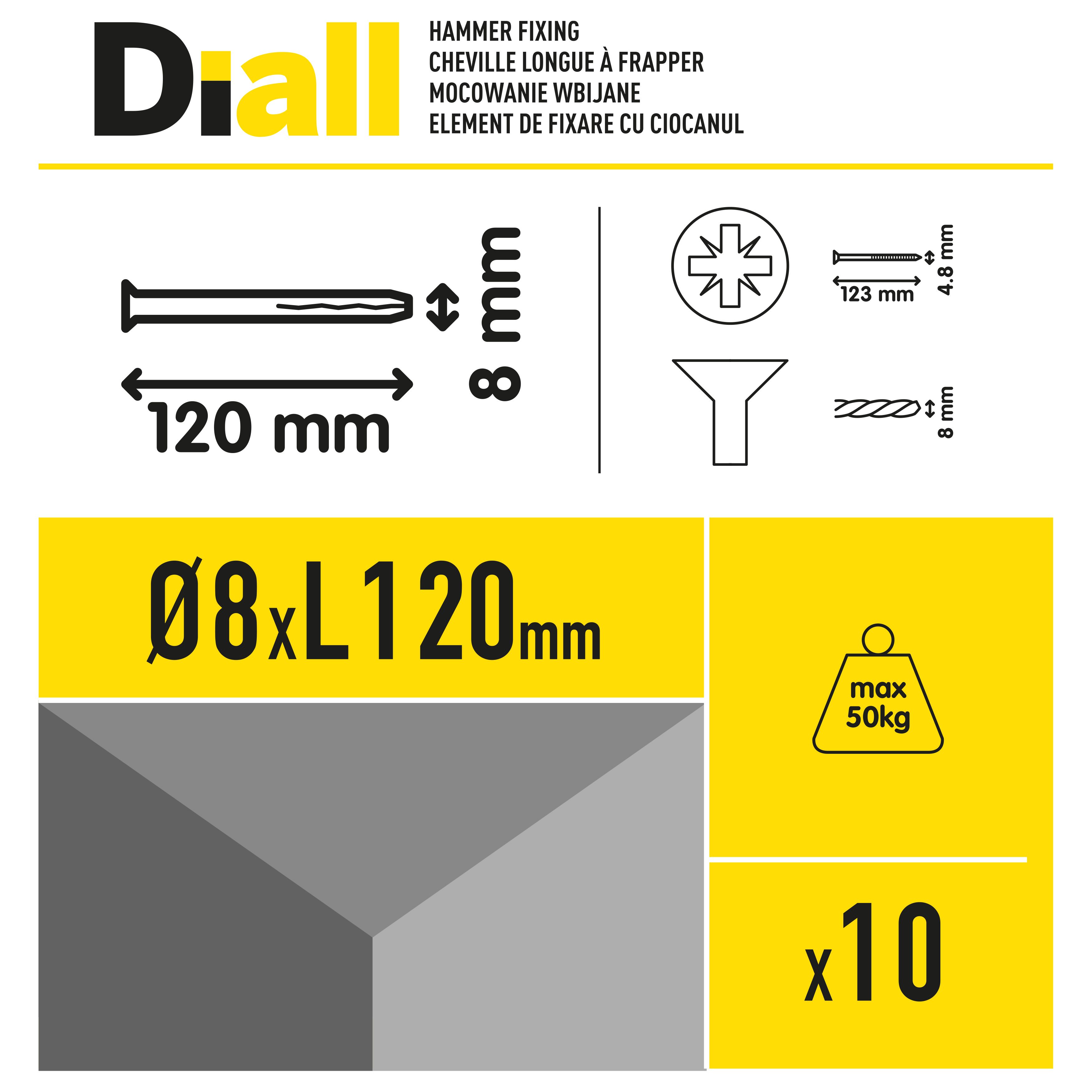 Diall PZ Countersunk Hammer fixing (Dia)8mm (L)120mm, Pack of 10