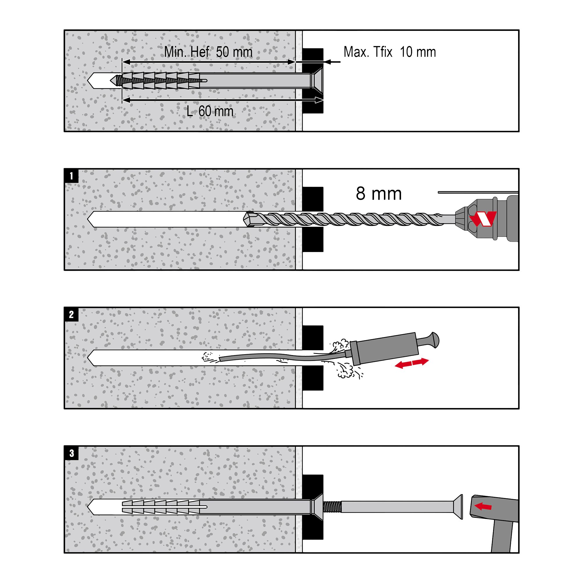 Diall PZ Countersunk Hammer fixing (Dia)8mm (L)60mm, Pack of 20