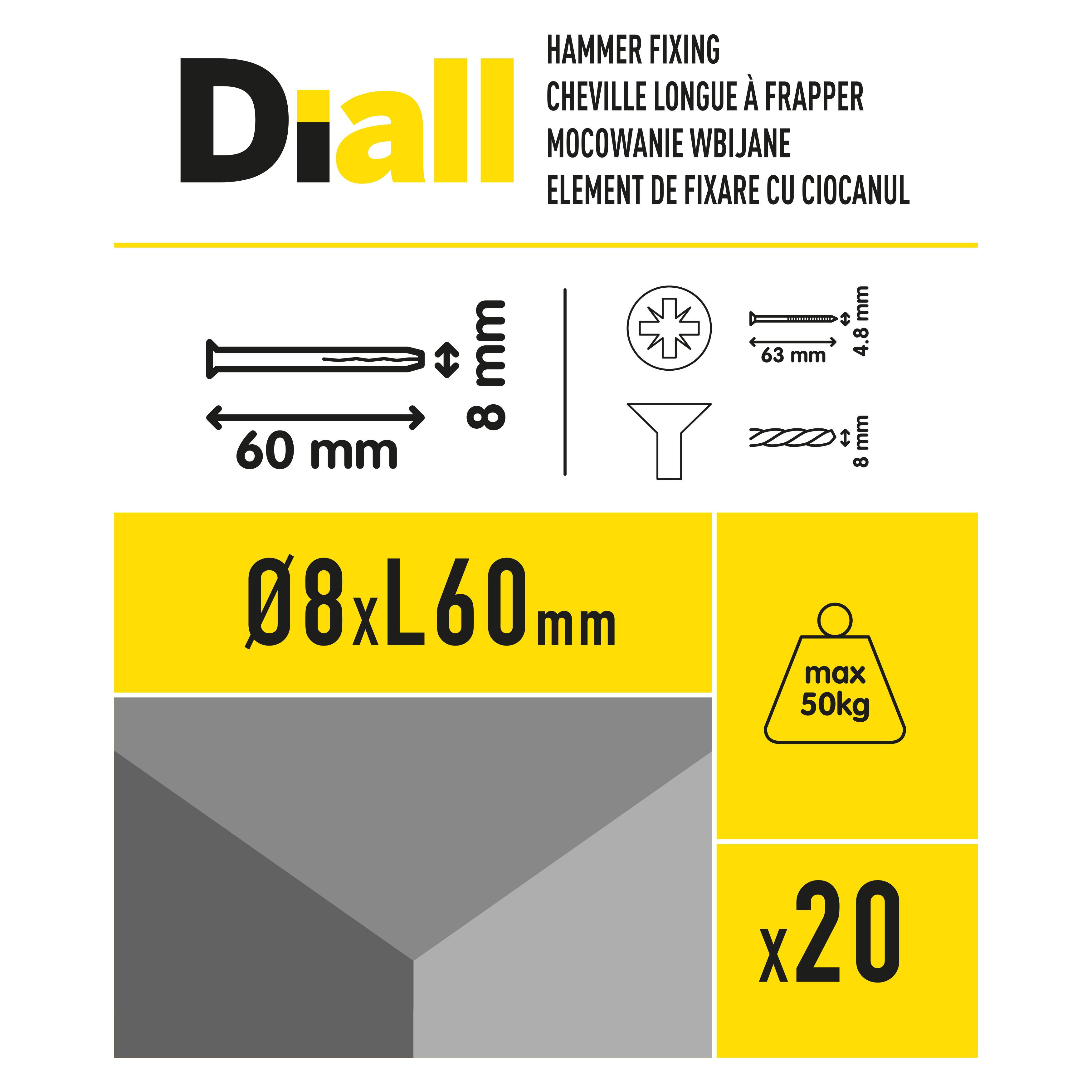 Diall PZ Countersunk Hammer fixing (Dia)8mm (L)60mm, Pack of 20