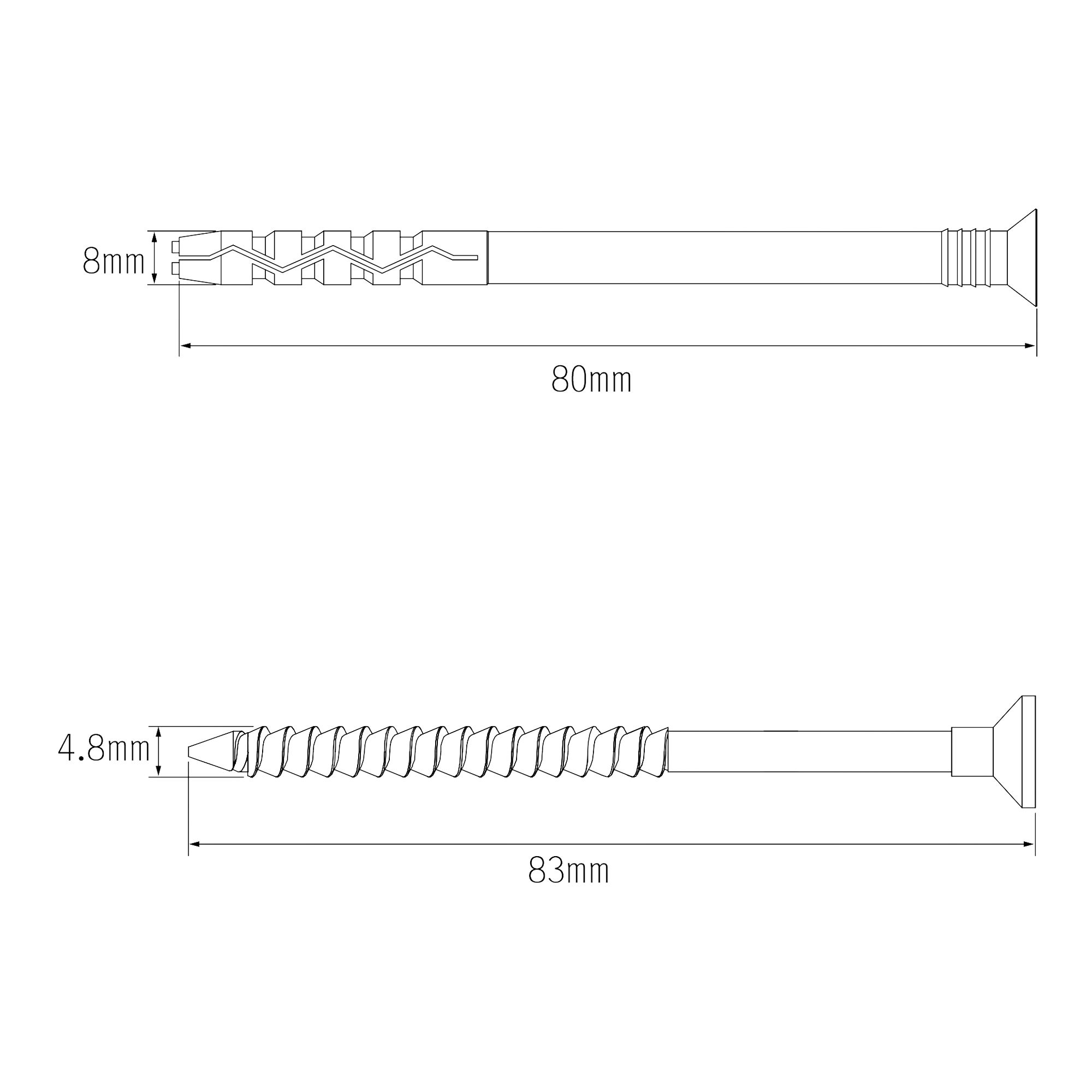 Diall PZ Countersunk Hammer fixing (Dia)8mm (L)80mm, Pack of 50