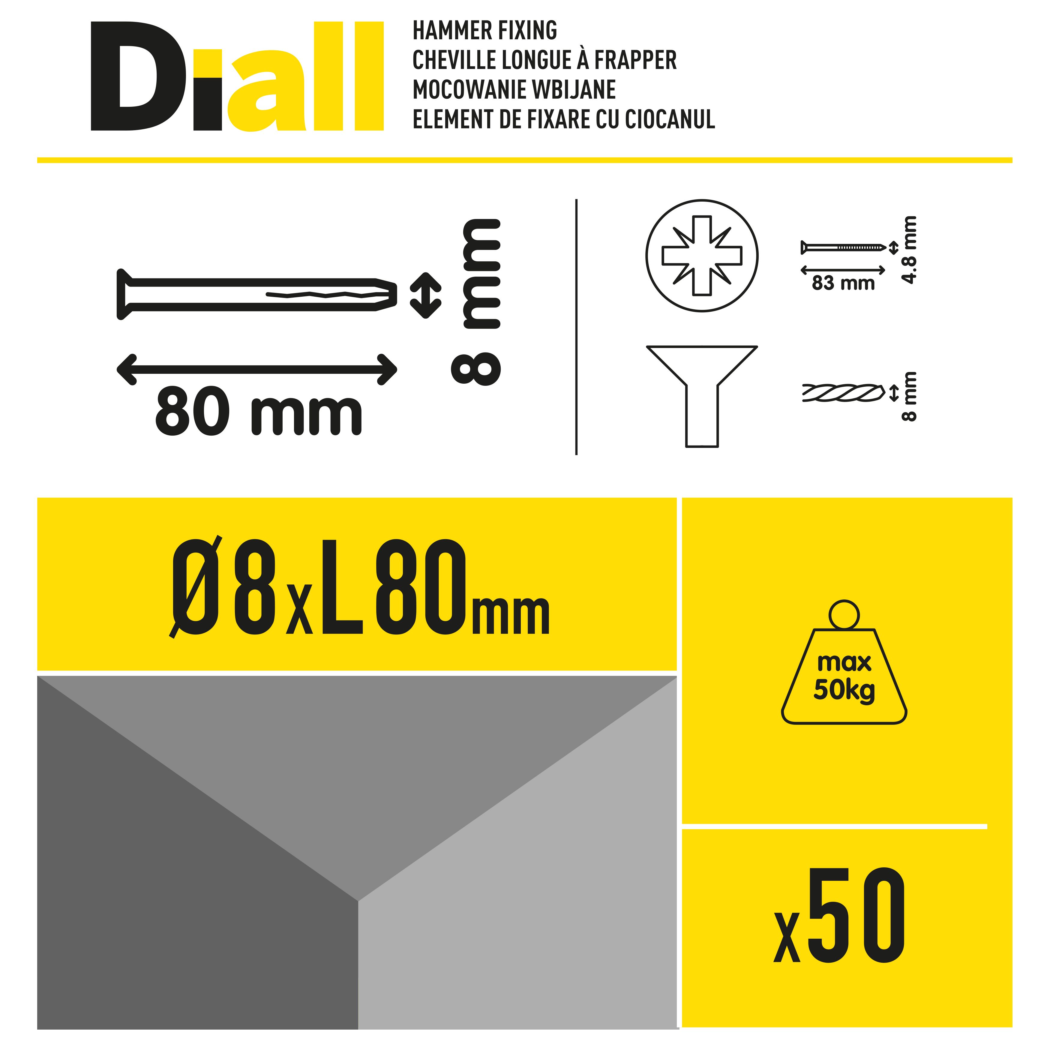 Diall PZ Countersunk Hammer fixing (Dia)8mm (L)80mm, Pack of 50