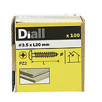 Diall PZ Pan head Yellow-passivated Steel Wood screw (Dia)3.5mm (L)20mm, Pack of 100