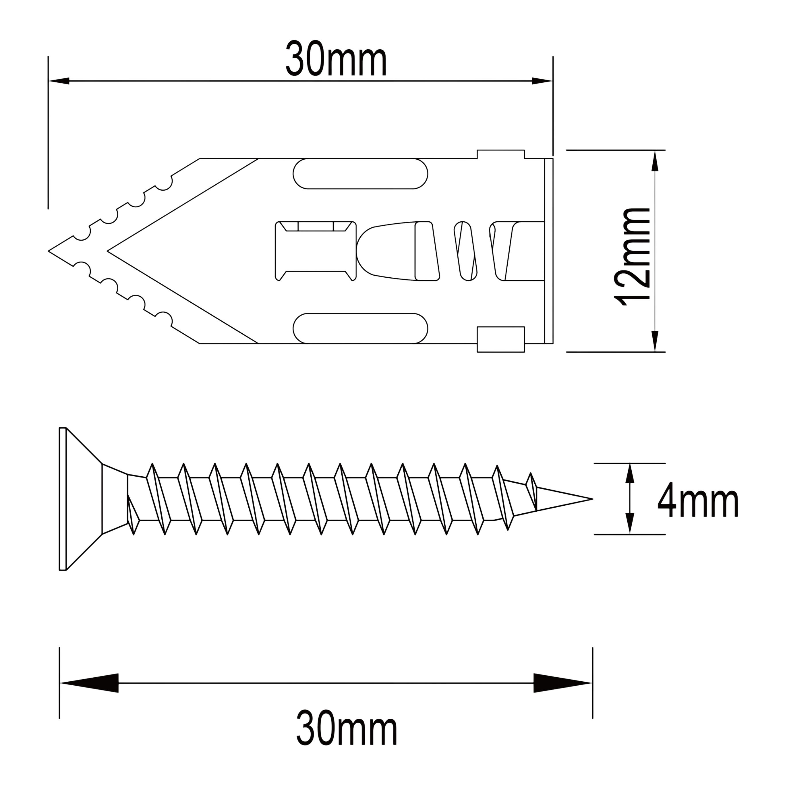 Diall Single Plasterboard fixing (Dia)12mm (L)30mm, Pack of 25