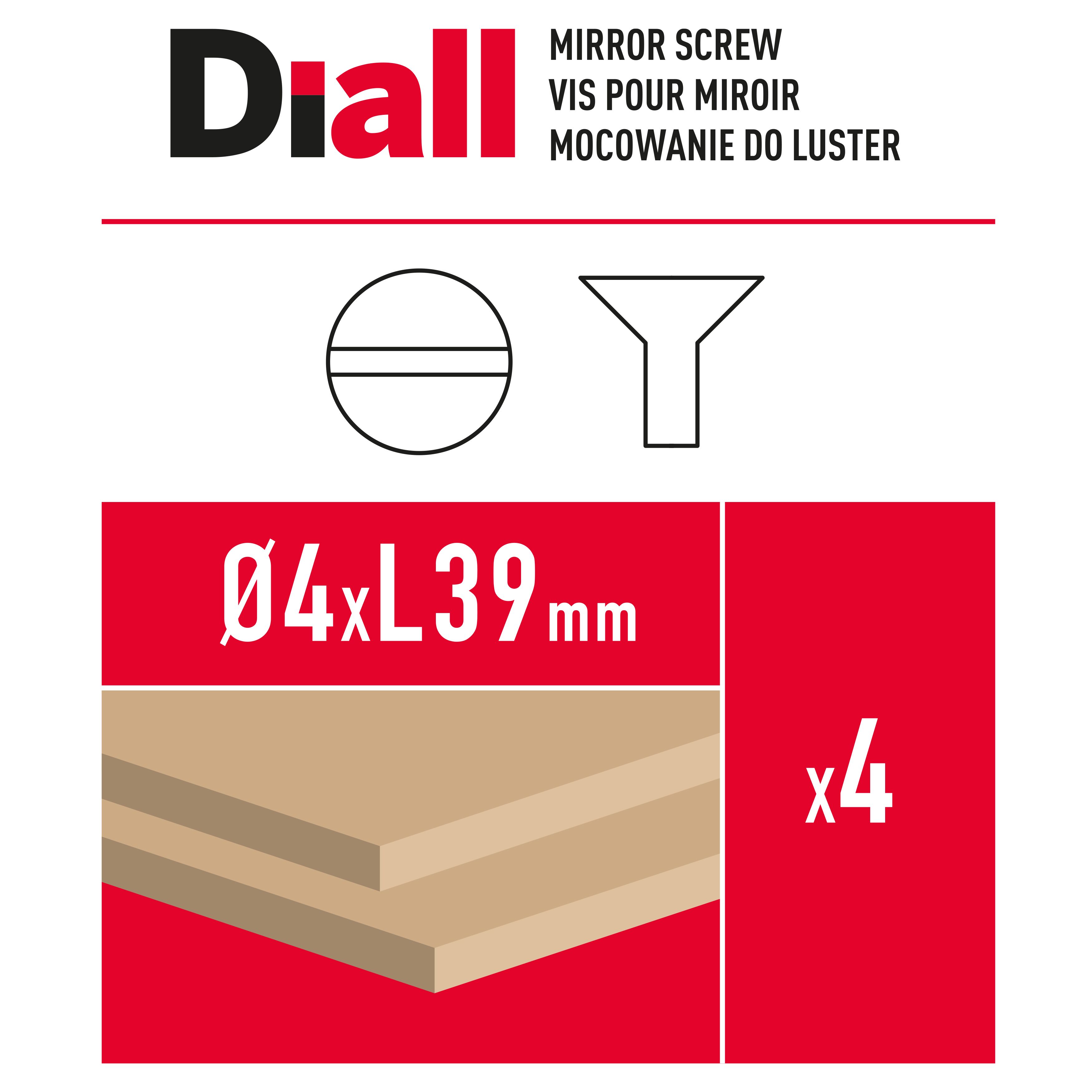 Diall Slotted Flat countersunk Mirror screw (Dia)4mm (L)40.5mm, Pack of 4