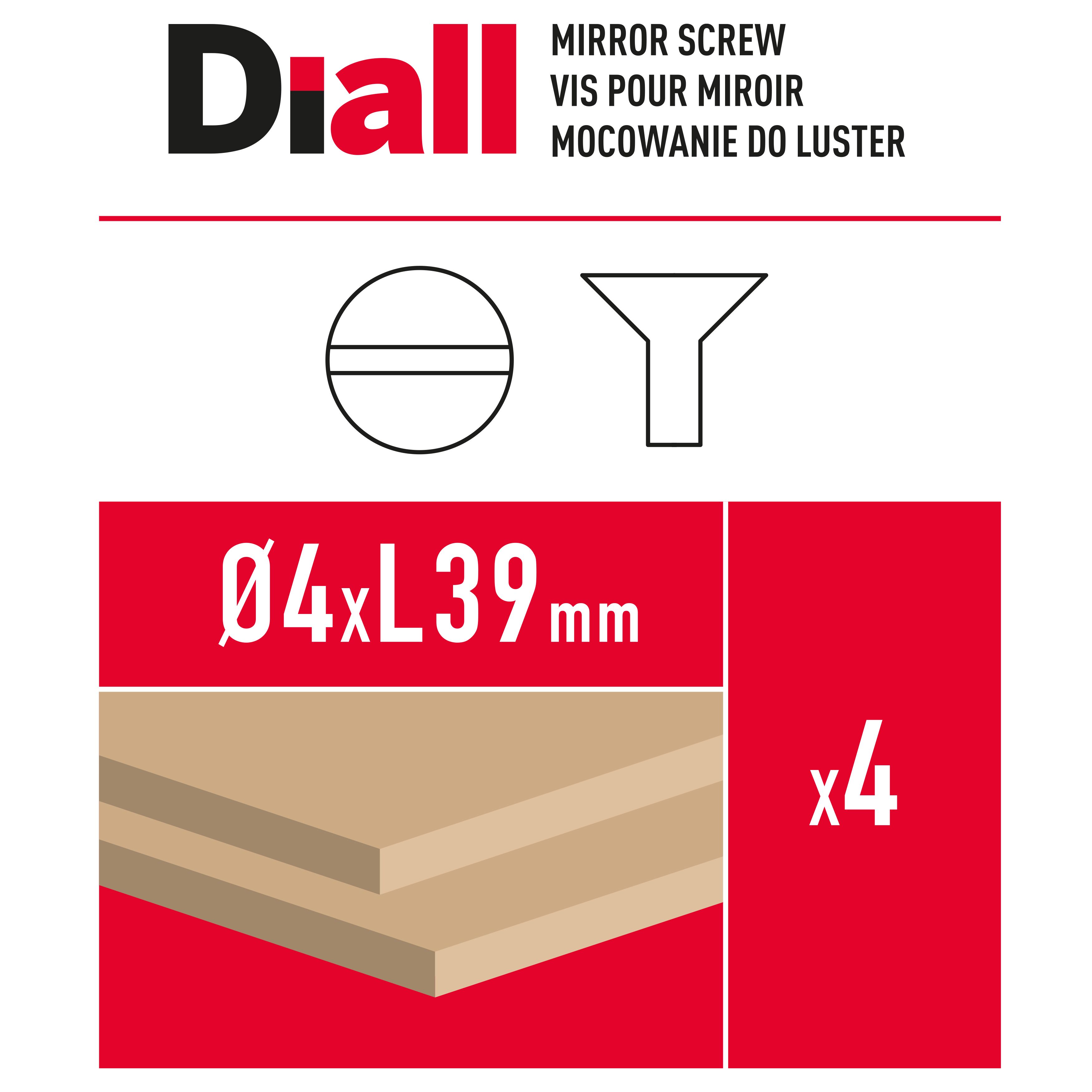 Diall Slotted Round Mirror screw (Dia)4mm (L)42.5mm, Pack of 4