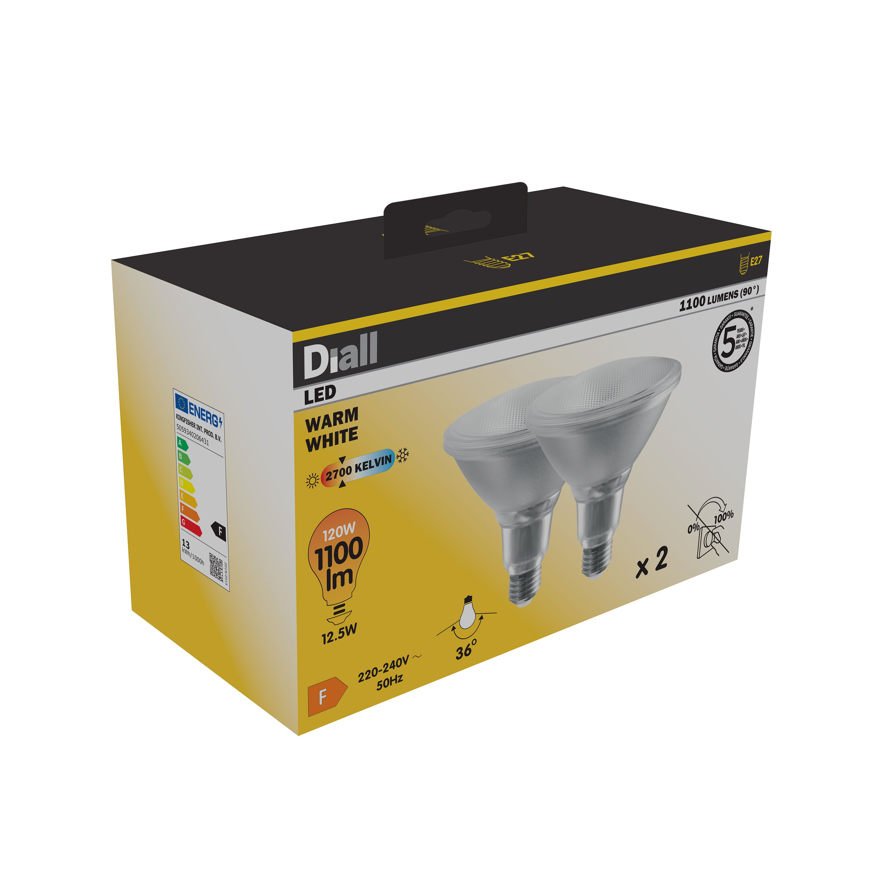 Diall SMD TYPE 12.5W 1100lm Milky Reflector (PAR38) Warm white LED Light bulb, Pack of 2