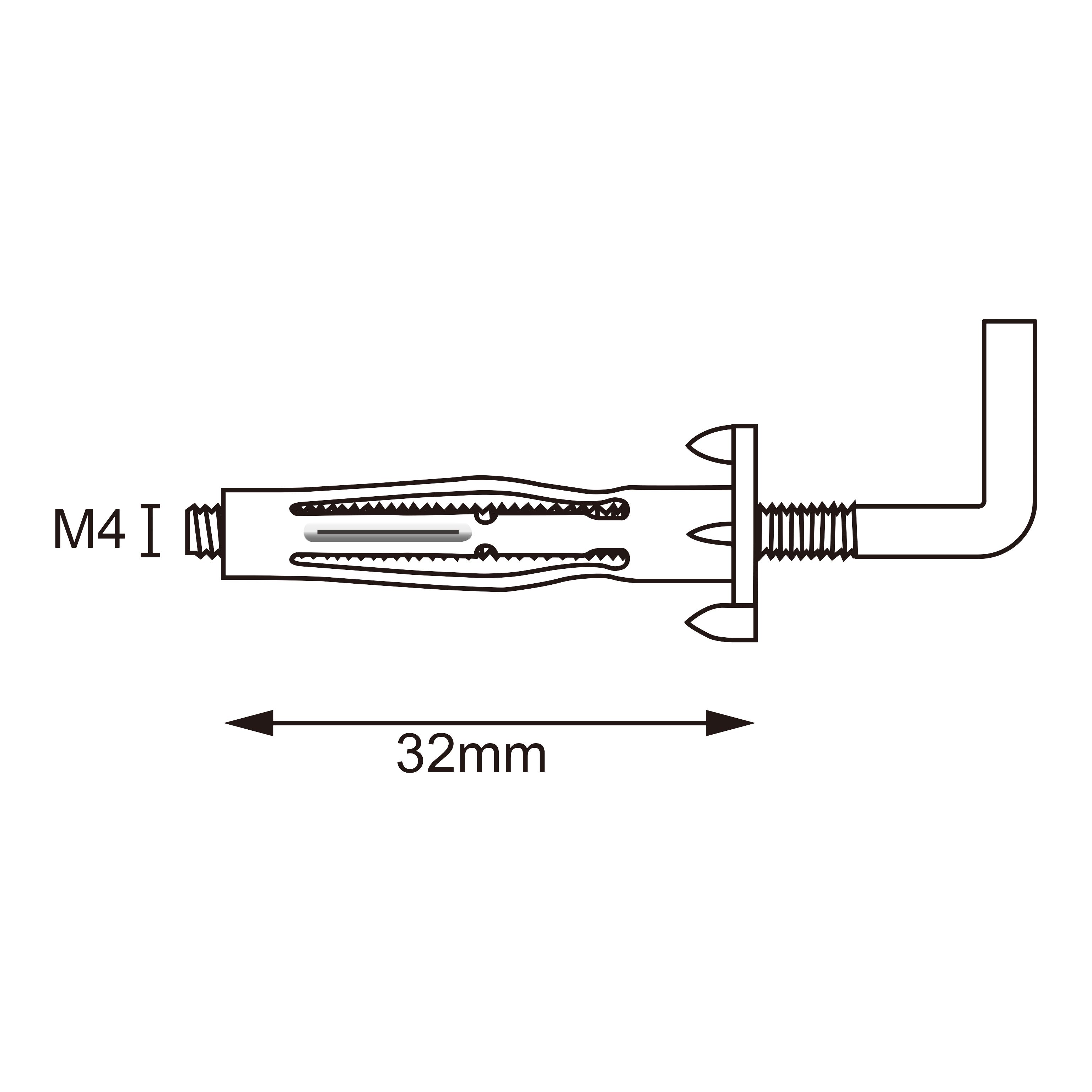 Diall Steel L-hook Hollow wall anchor M4 (L)32mm, Pack of 2