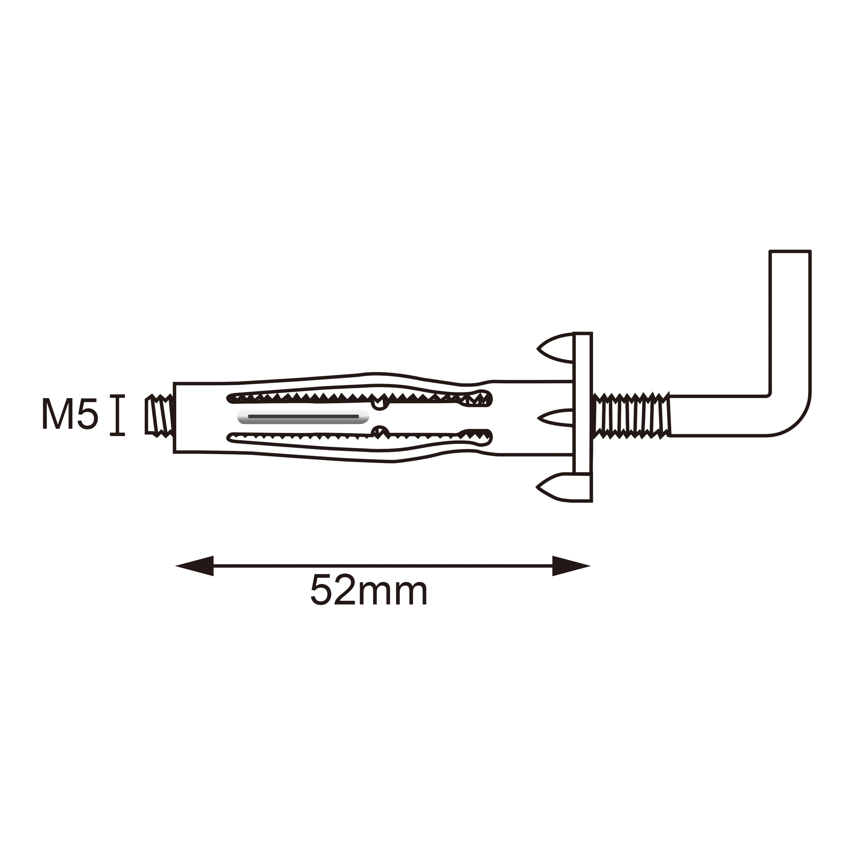 Diall Steel L-hook Hollow wall anchor M5 (L)52mm, Pack of 2