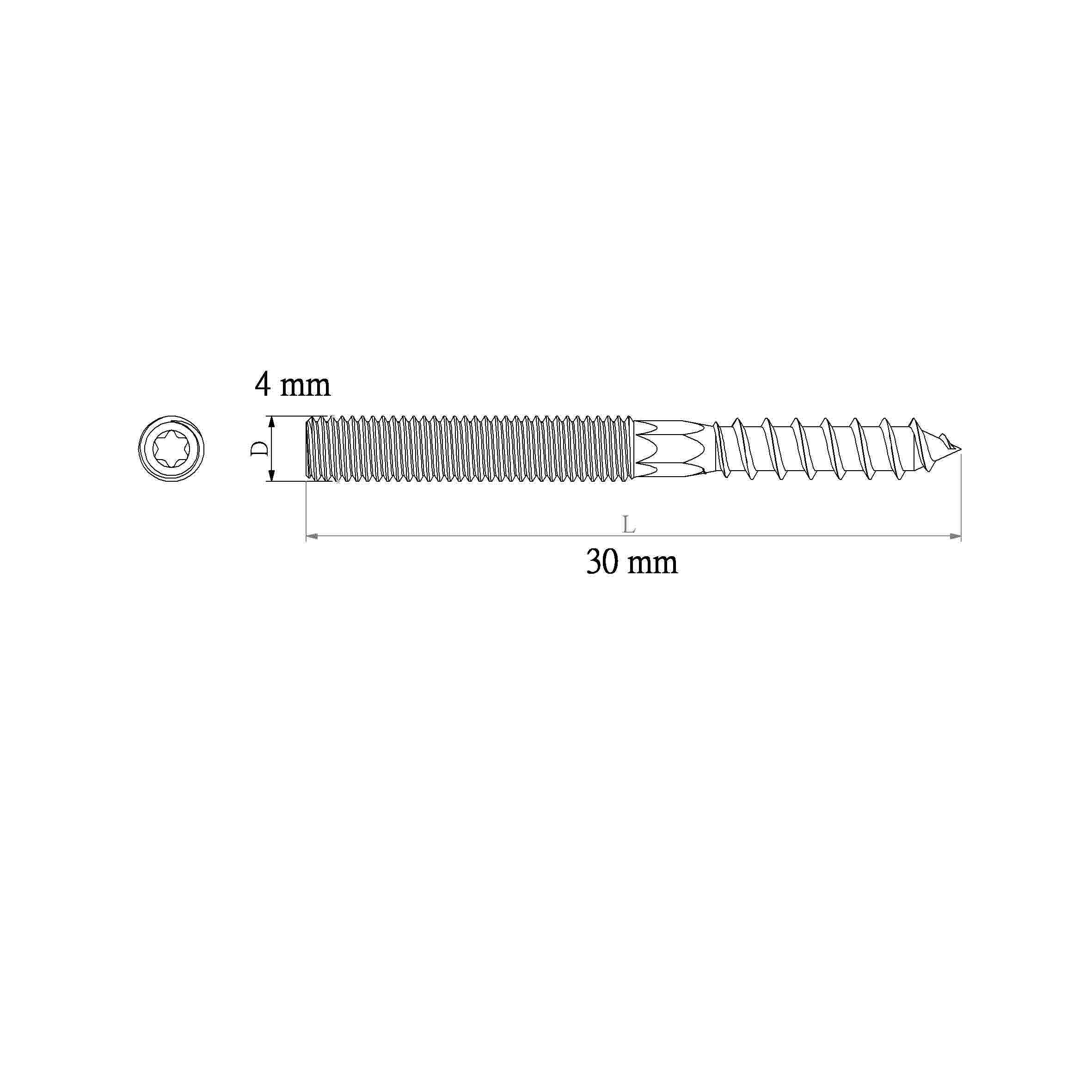 Diall Torx Yellow-passivated Carbon steel Dowel screw (Dia)4mm (L)30mm, Pack of 5