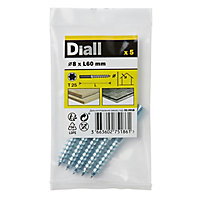 Diall TX25 Yellow-passivated Carbon steel Dowel screw (Dia)8mm (L)60mm, Pack of 5