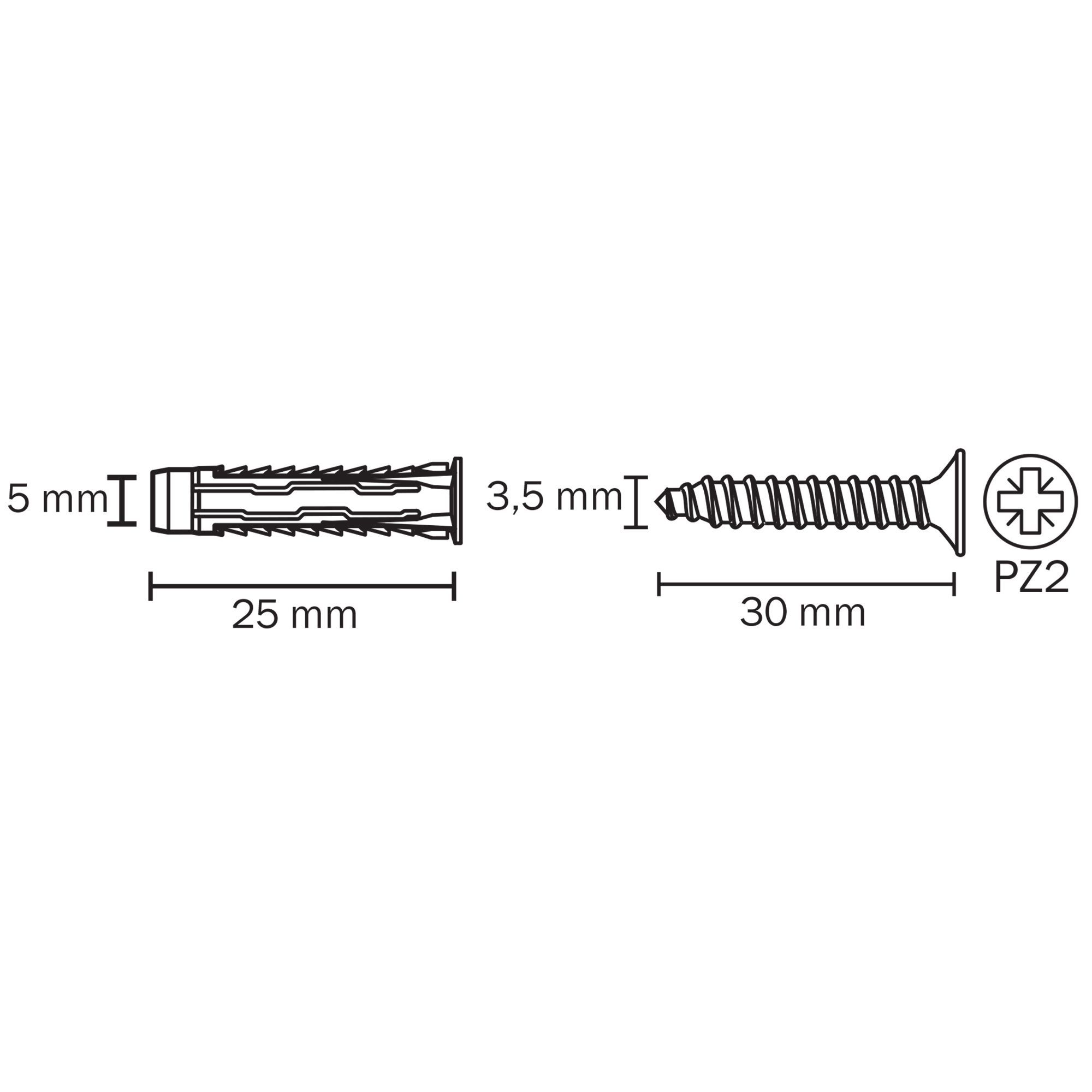 Diall Universal Grey Multi-purpose screw & wall plug (Dia)5mm (L)25mm, Pack of 50