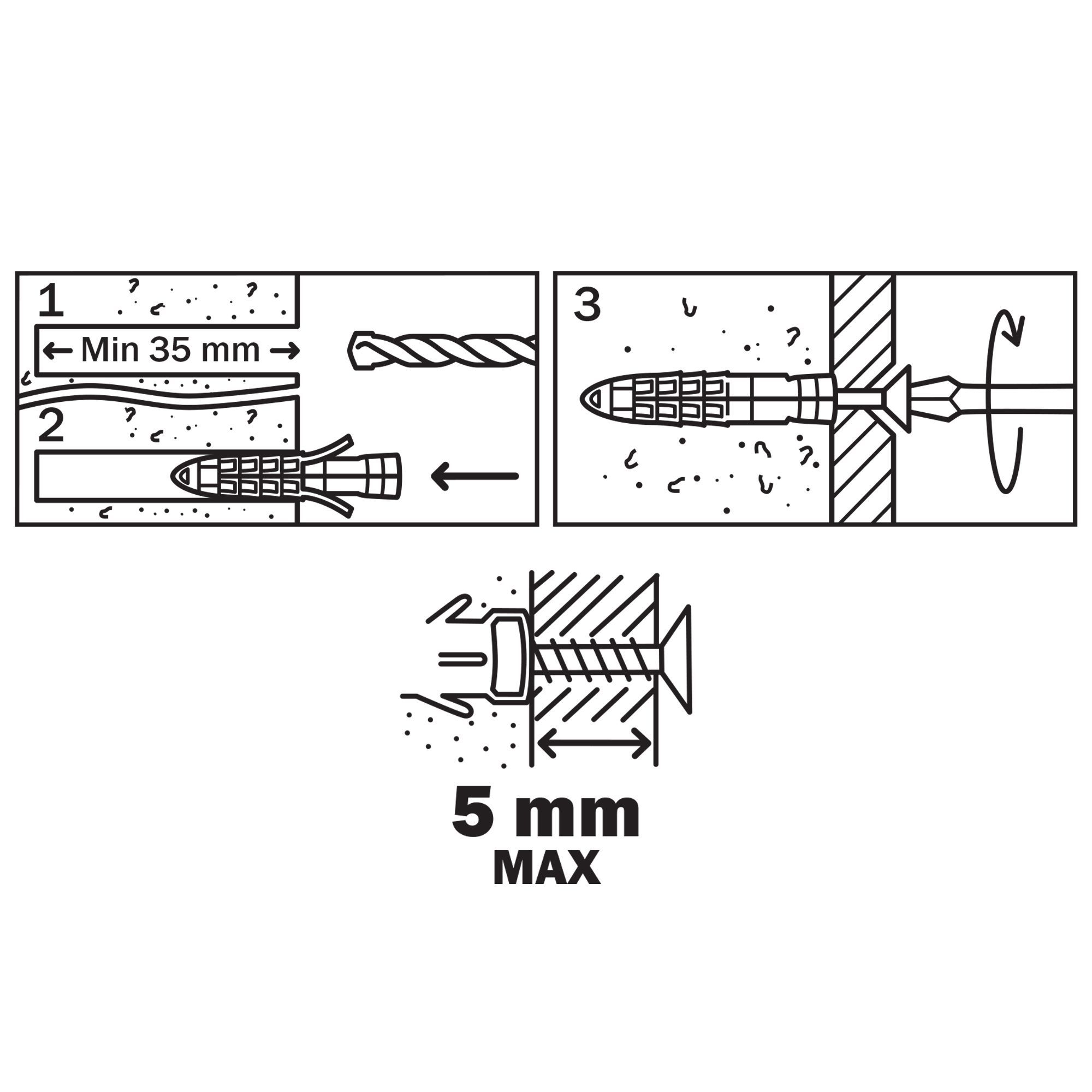 Diall Universal Grey Multi-purpose screw & wall plug (Dia)5mm (L)25mm, Pack of 50
