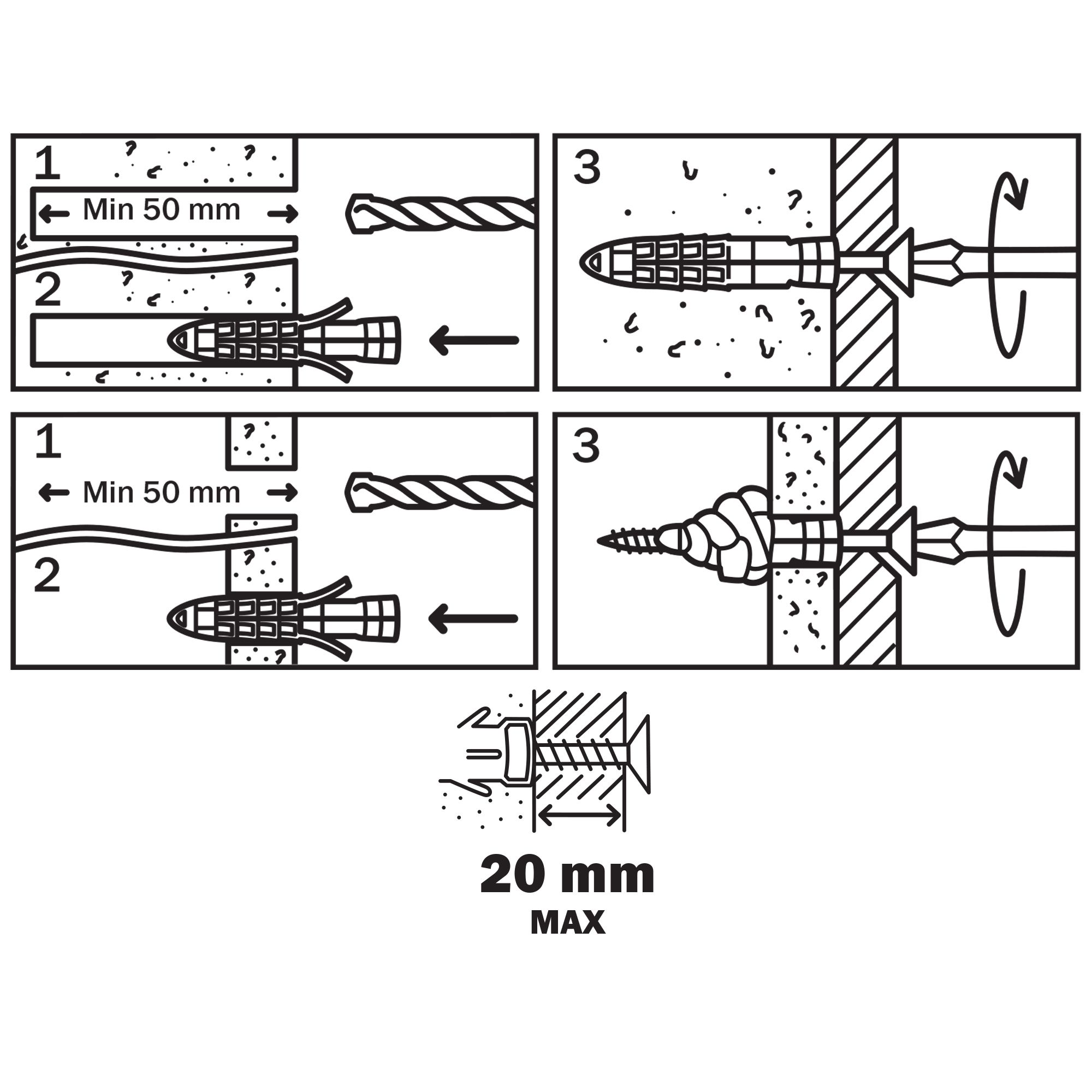 Diall Universal Grey Multi-purpose screw & wall plug (Dia)8mm (L)40mm, Pack of 4