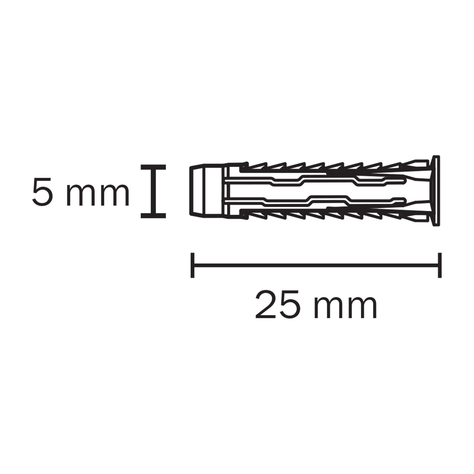 Diall Universal Grey Nylon Wall plug (L)25mm (Dia)5mm, Pack of 50