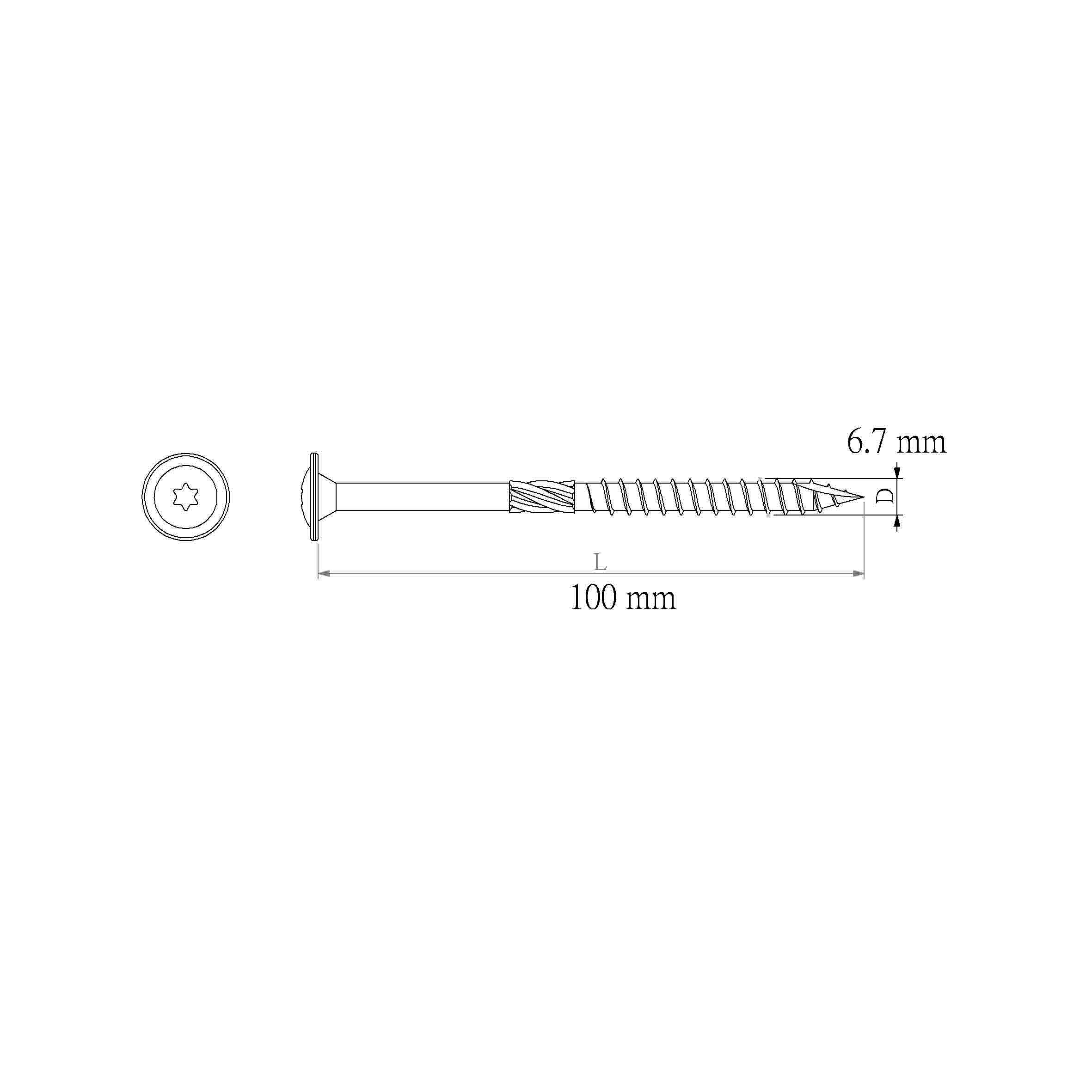 Diall Wafer Carbon steel Screw (Dia)6.7mm (L)100mm, Pack of 25