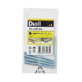 Diall Yellow-passivated Carbon steel Dowel screw (Dia)6mm (L)60mm, Pack of 5