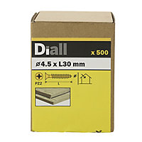 Diall Yellow-passivated Carbon steel Screw (Dia)4.5mm (L)30mm, Pack of 500