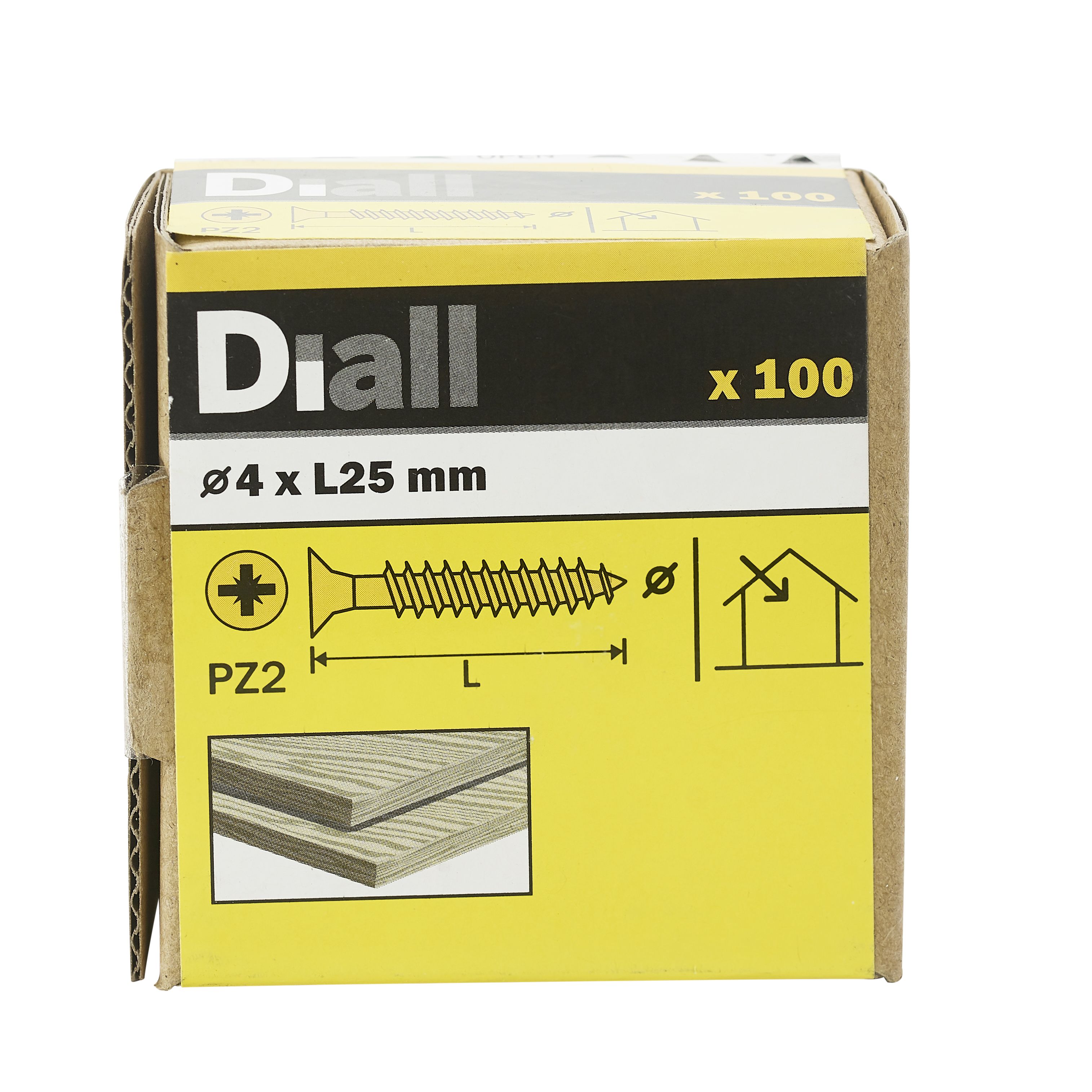 Diall Yellow-passivated Carbon steel Screw (Dia)4mm (L)25mm, Pack of 100