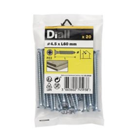 Diall Zinc-plated Carbon steel Screw (Dia)4.5mm (L)60mm, Pack of 20
