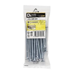 Diall Zinc-plated Carbon steel Screw (Dia)6mm (L)80mm, Pack of 20
