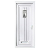 Diamond bevel Frosted Glazed Cottage White Left-hand External Front Door set, (H)2055mm (W)840mm