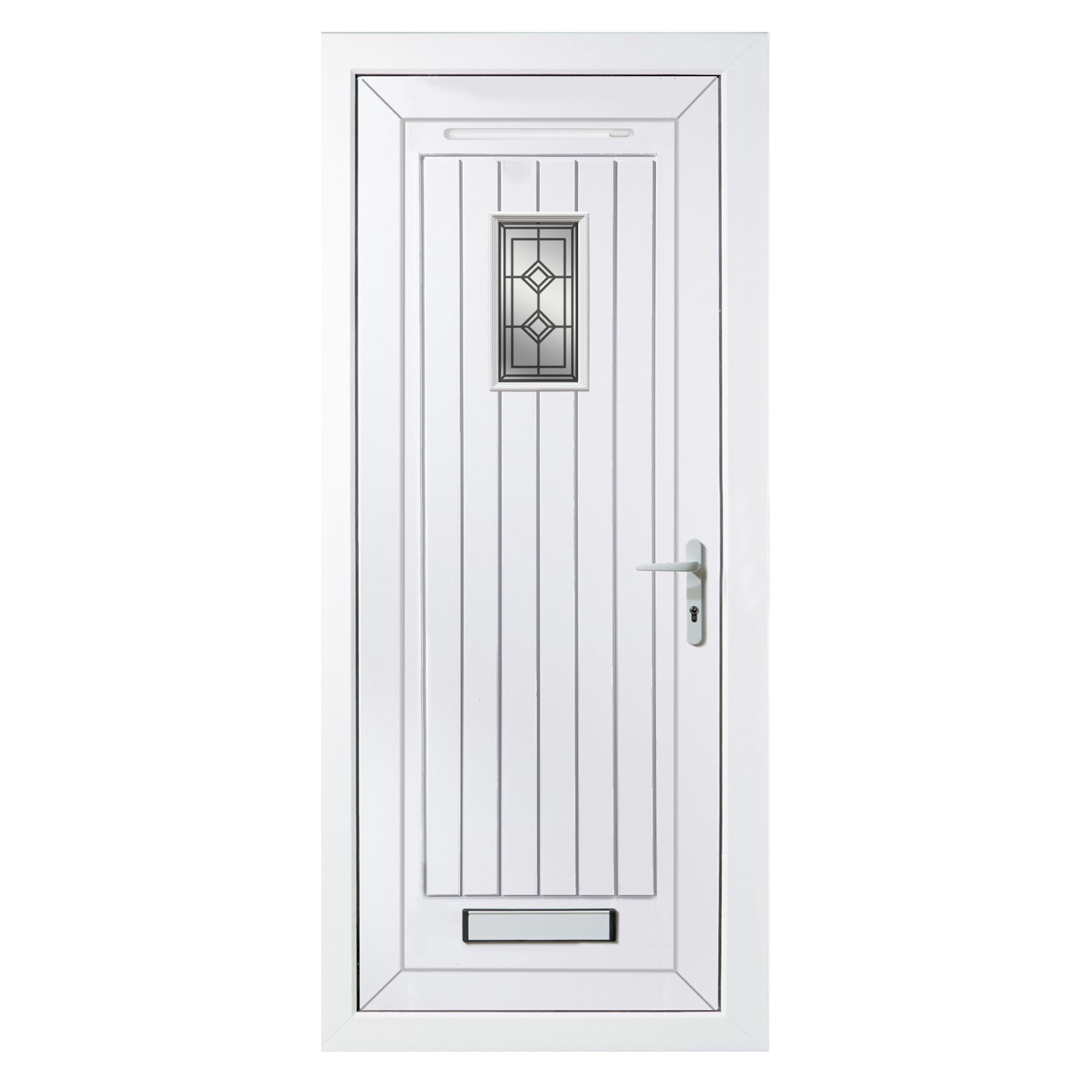 Diamond bevel Frosted Glazed Cottage White Left-hand External Front Door set, (H)2055mm (W)840mm