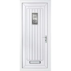 Diamond bevel Frosted Glazed Cottage White Left-hand External Front Door set, (H)2055mm (W)920mm