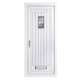 Diamond bevel Frosted Glazed Cottage White RH External Front Door set, (H)2055mm (W)840mm