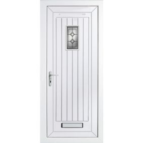 Diamond bevel Frosted Glazed Cottage White RH External Front Door set, (H)2055mm (W)920mm