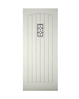 Diamond bevel Glazed Cottage White LH & RH External Front Door set & letter plate, (H)2074mm (W)932mm