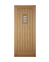 Diamond bevel Glazed Cottage White oak veneer LH & RH External Front Door set, (H)2074mm (W)856mm