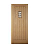 Diamond bevel Glazed Cottage White oak veneer LH & RH External Front Door set & letter plate, (H)2074mm (W)932mm