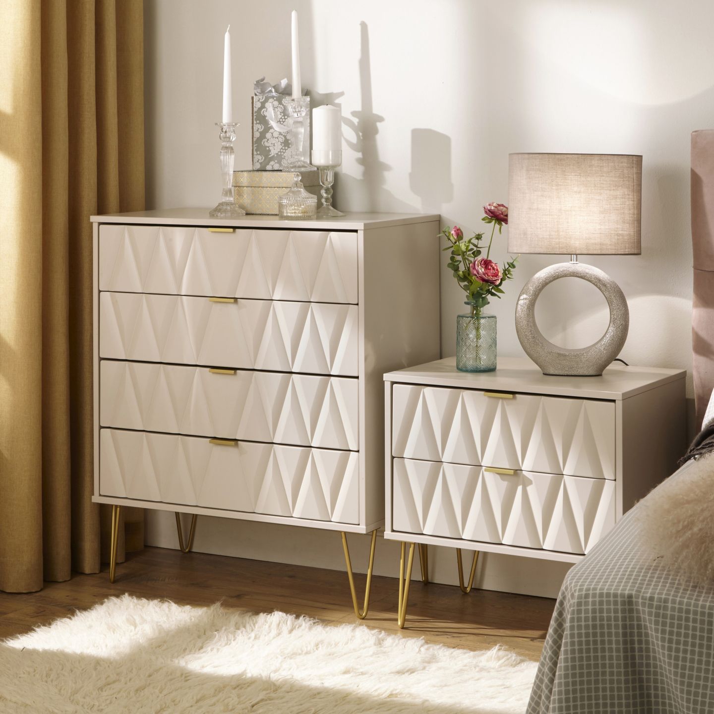 Diamond Cashmere 2 Drawer Chest of drawers (H)570mm (W)575mm (D)395mm