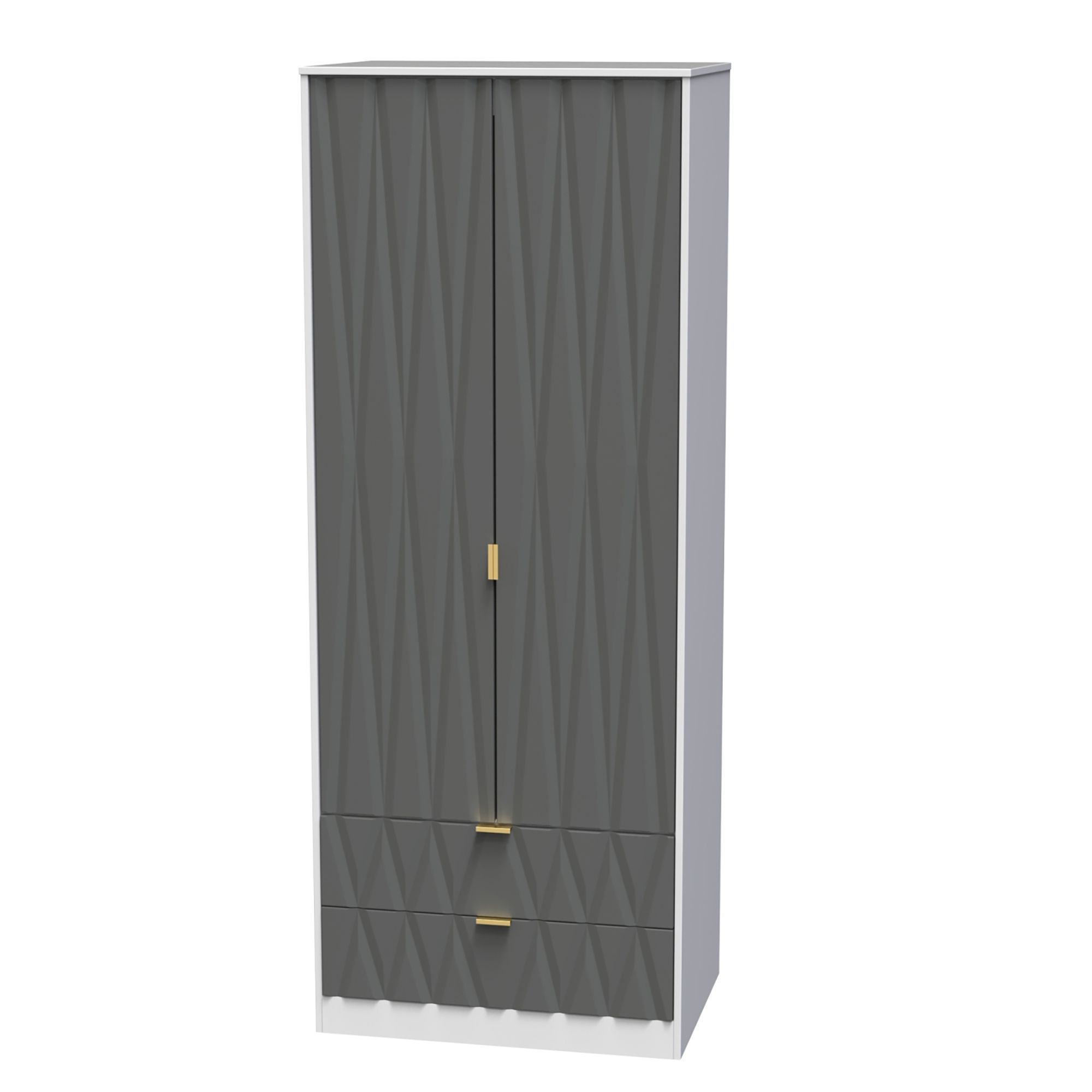 Diamond Contemporary Grey & white 2 Drawer Double Wardrobe (H)1970mm (W)740mm (D)530mm